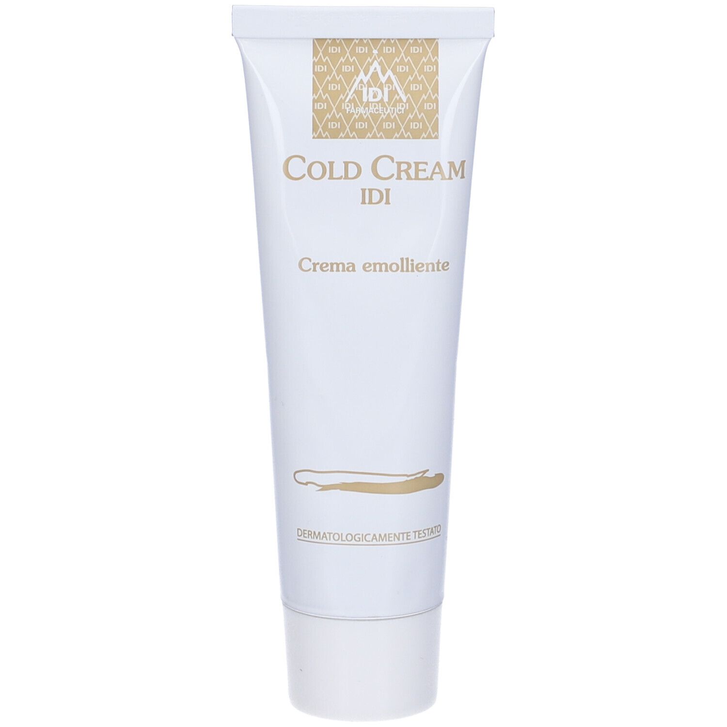 Tubo bianco con scritta: Cold Cream IDI, Creme emolliente. Dermatologicamente testato.
