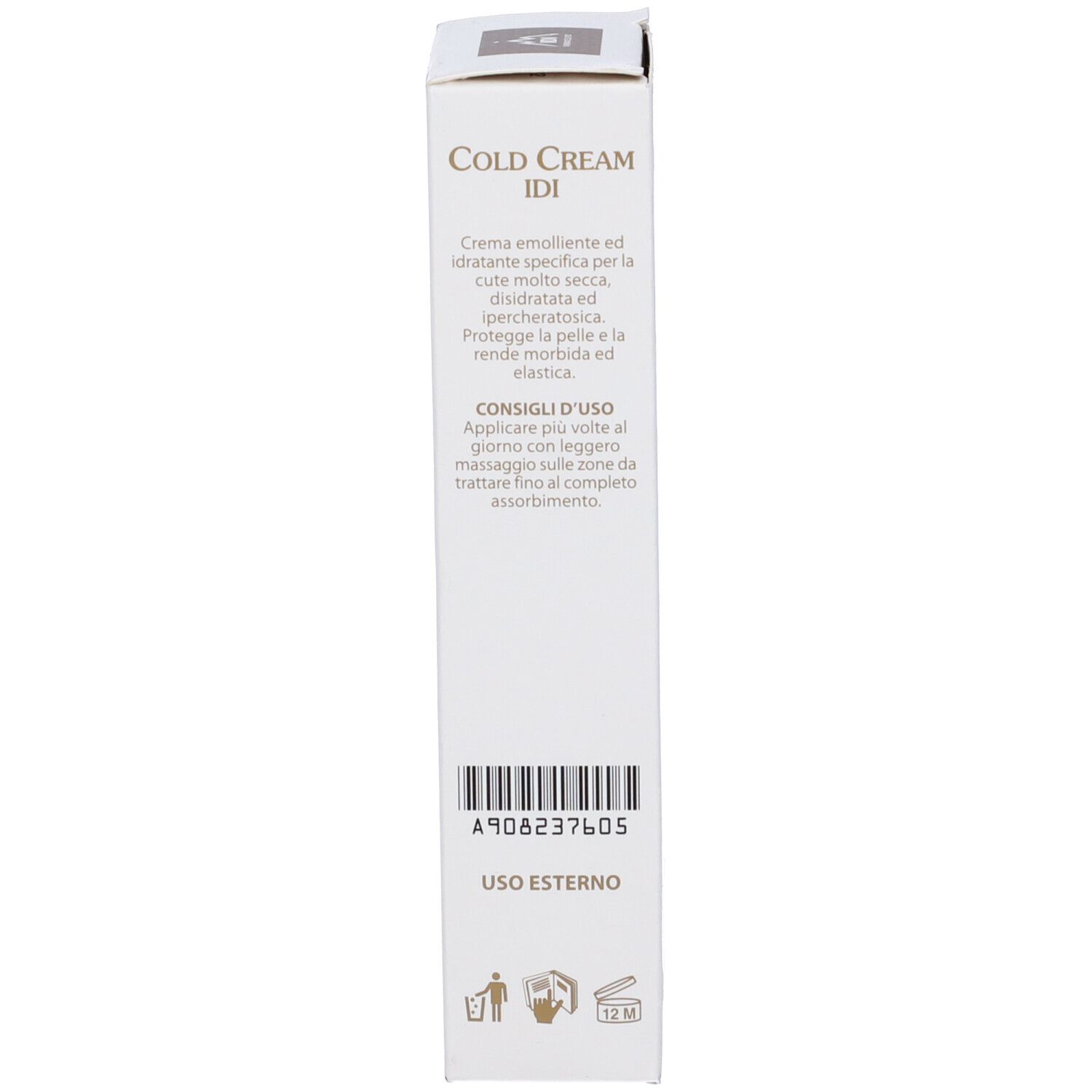Scatola, lato con codice a barre e testo: Cold Cream IDI. Istruzioni per l'uso. 50 ml.