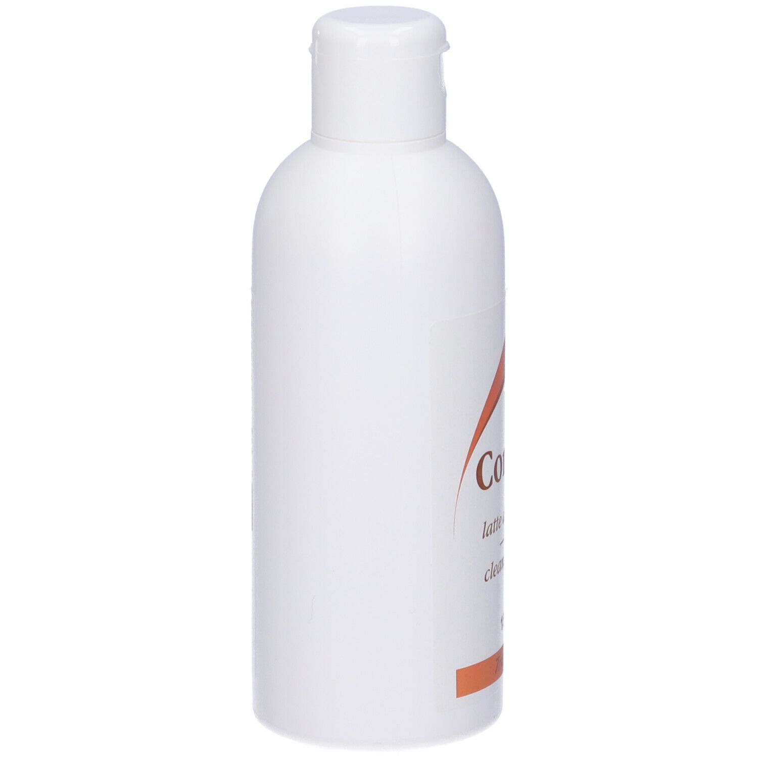 Flacone bianco con arco marrone. Scritta: Conifer, latte detergente, cleansing milk, 150 ml.