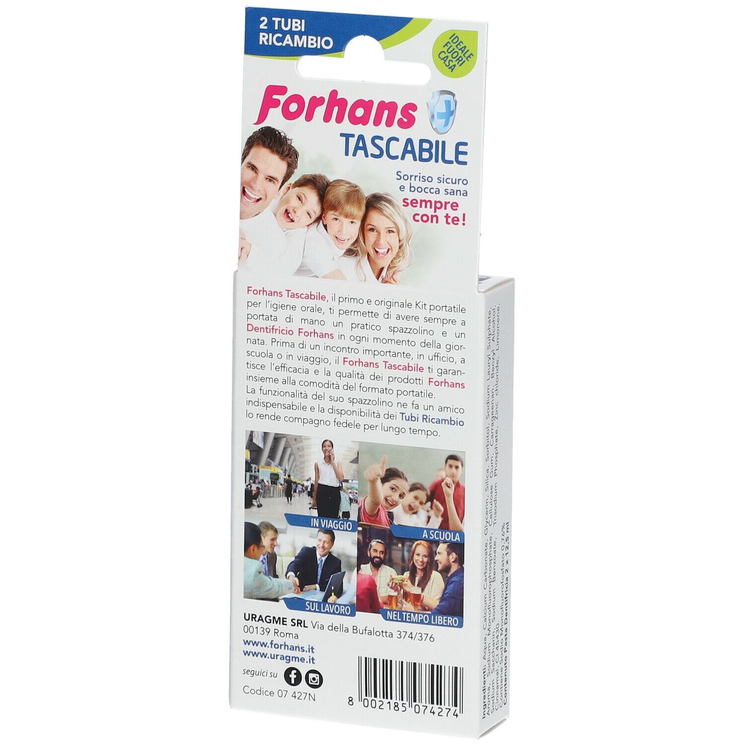 Retro della confezione con testo. Sulla confezione è scritto "Forhans Special".