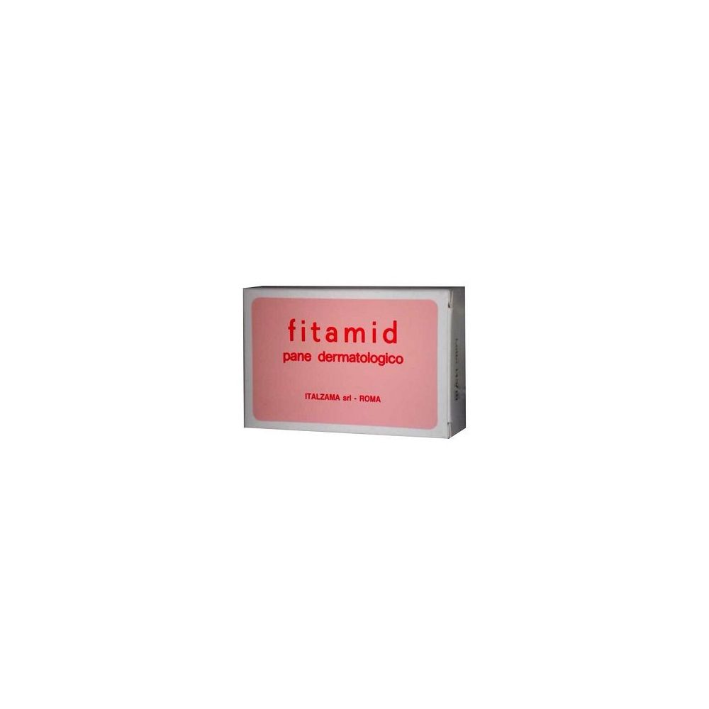 Scatola rosa con scritta "fitamid pane dermatologico". Testo: ITALZAMA srl - ROMA.