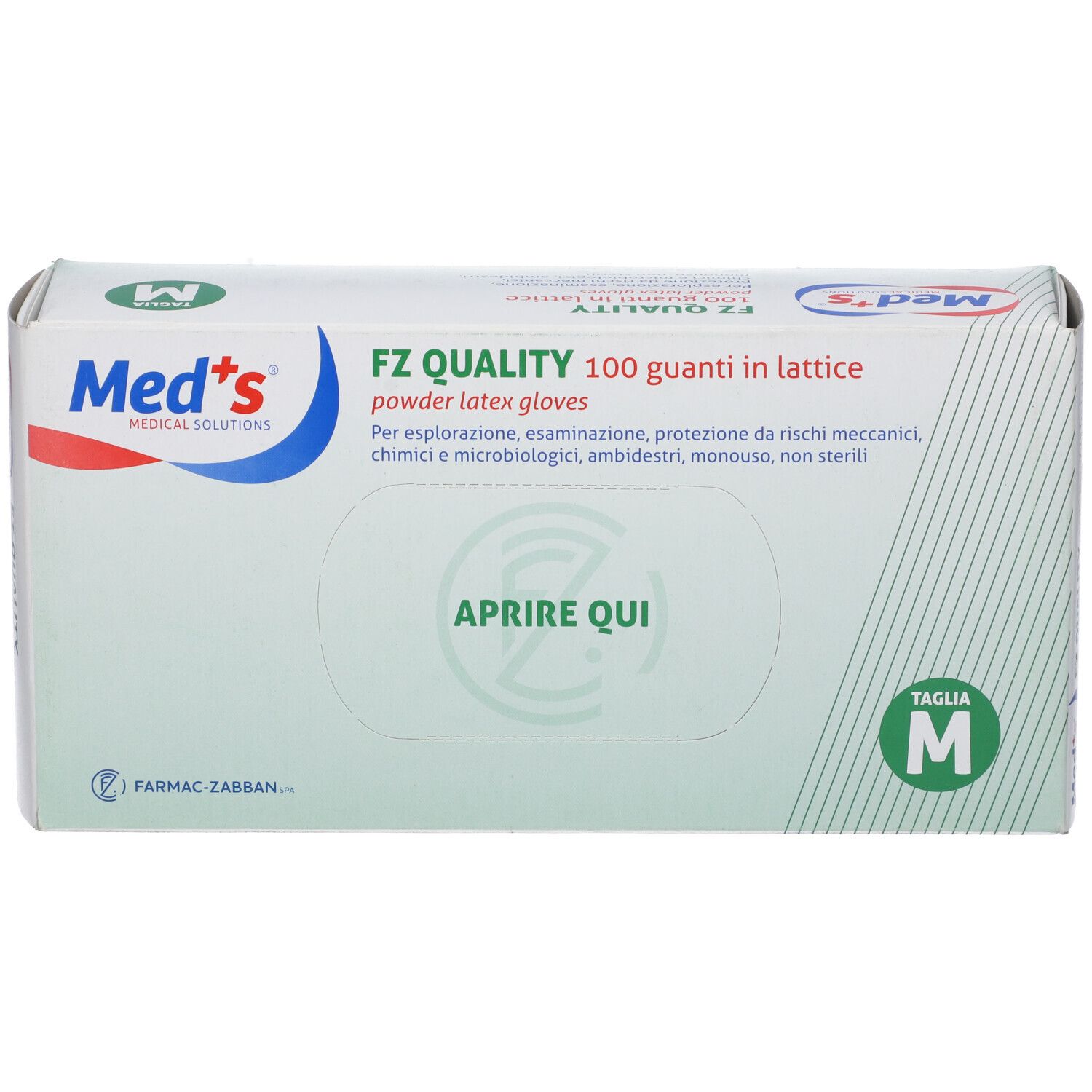 Packung mit 100 Med+ FZ QUALITY Einweghandschuhen aus Latex, Größe M.
