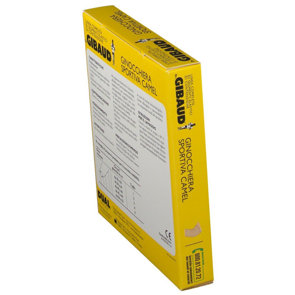 Gelbe Verpackung, Seitenansicht. Textinformationen. CE-Kennzeichnung.