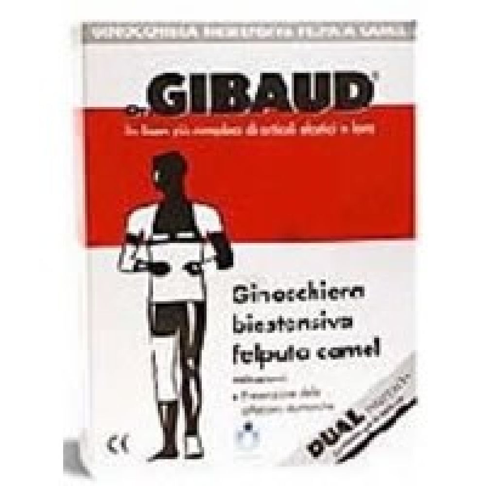 Confezione di Ginocchiera Gibaud Biestensiva Felpata Camel. Scritta: GIBAUD, Ginocchiera biestensiva felpata camel.