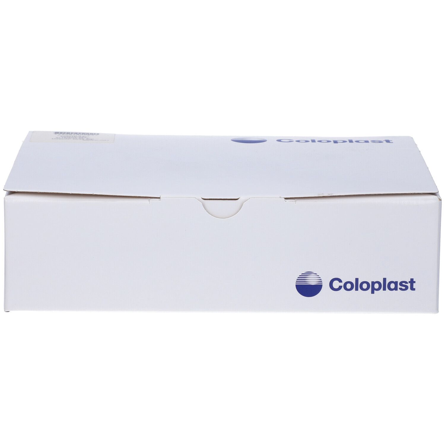 Weiße Produktverpackung mit Coloplast-Logo. Geschlossene rechteckige Box.