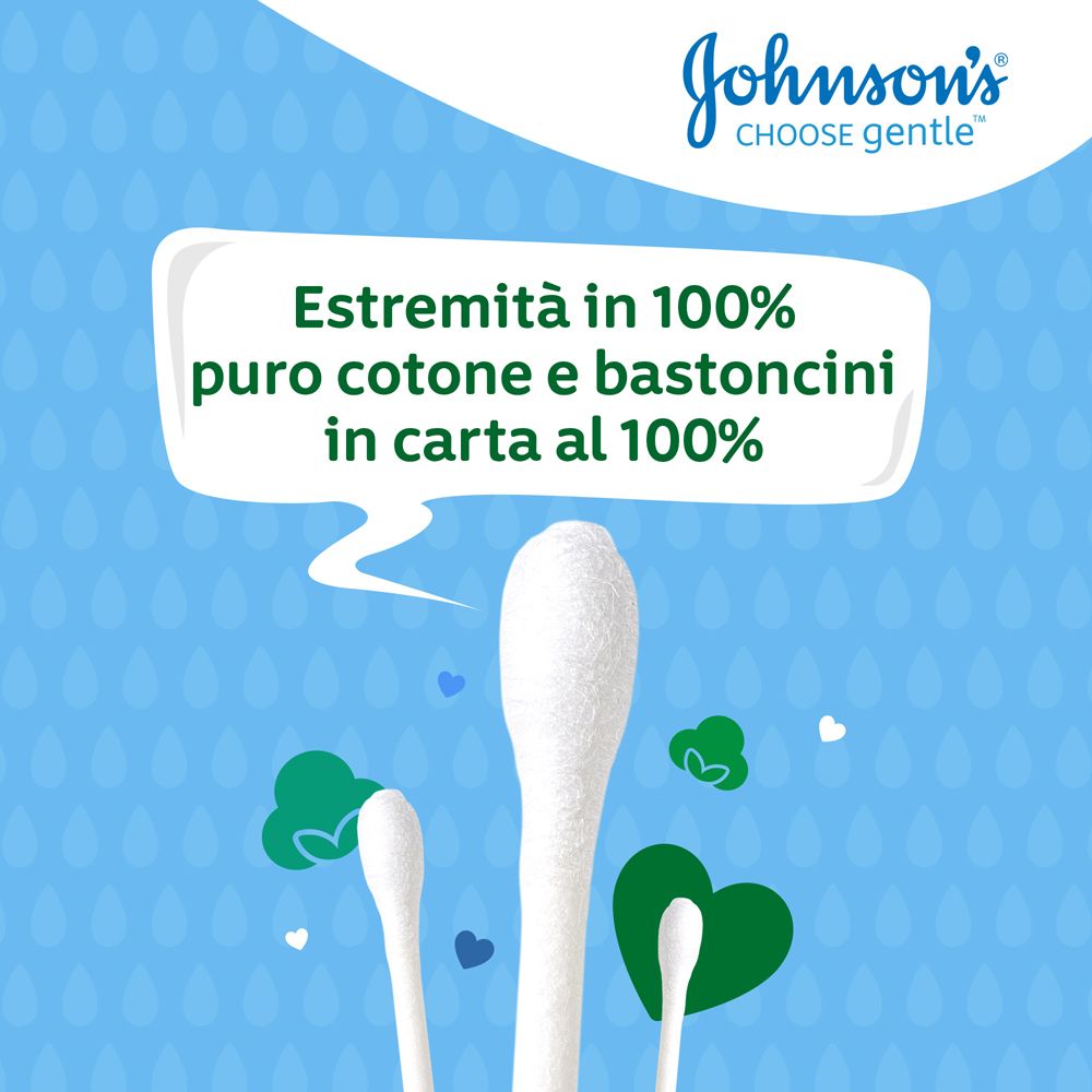 Primo piano di cotton fioc. Estremità in 100% puro cotone e bastoncini in carta al 100%.