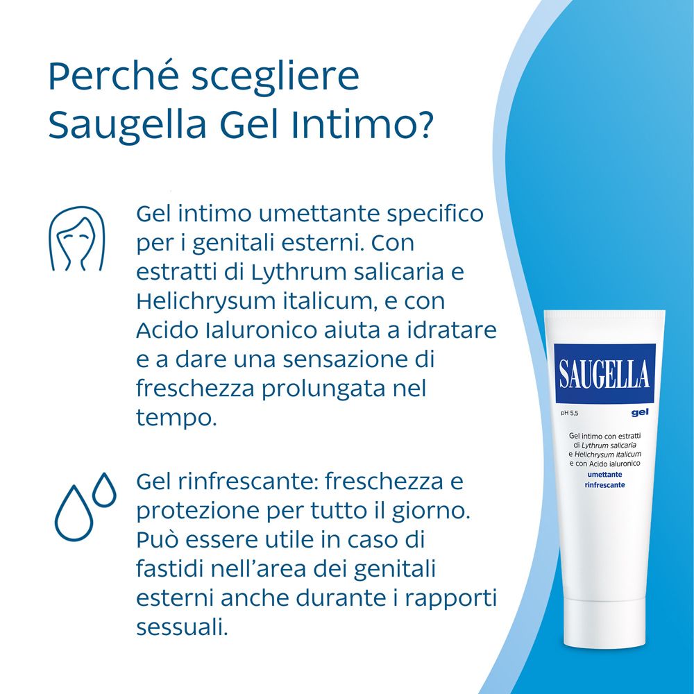 Eine Tube Saugella Intimgel mit blauer und weißer Beschriftung.