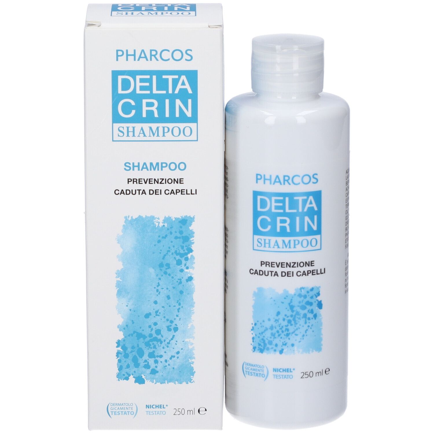 Pharcos Deltacrin Shampoo Flasche und Karton, 250 ml.