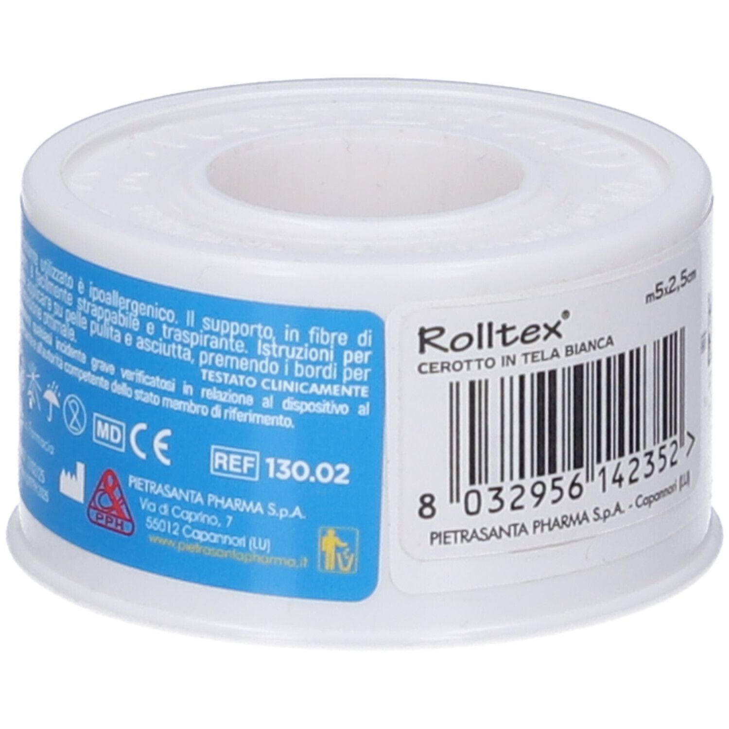 Rolltex Klebeband, 5m x 1,25cm, weiß, latexfrei.