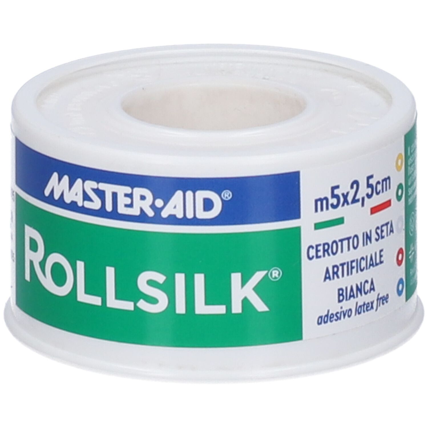 Master-Aid Rollsilk Pflasterrolle, 5m x 2,5cm, weiß, latexfrei.