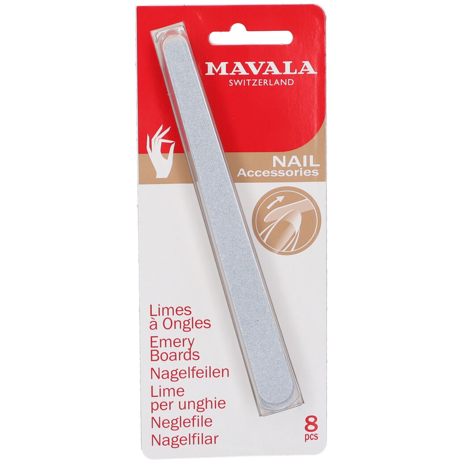 Lima per unghie MAVALA in confezione. Marchio e nome del prodotto visibili. Sfondo bianco.