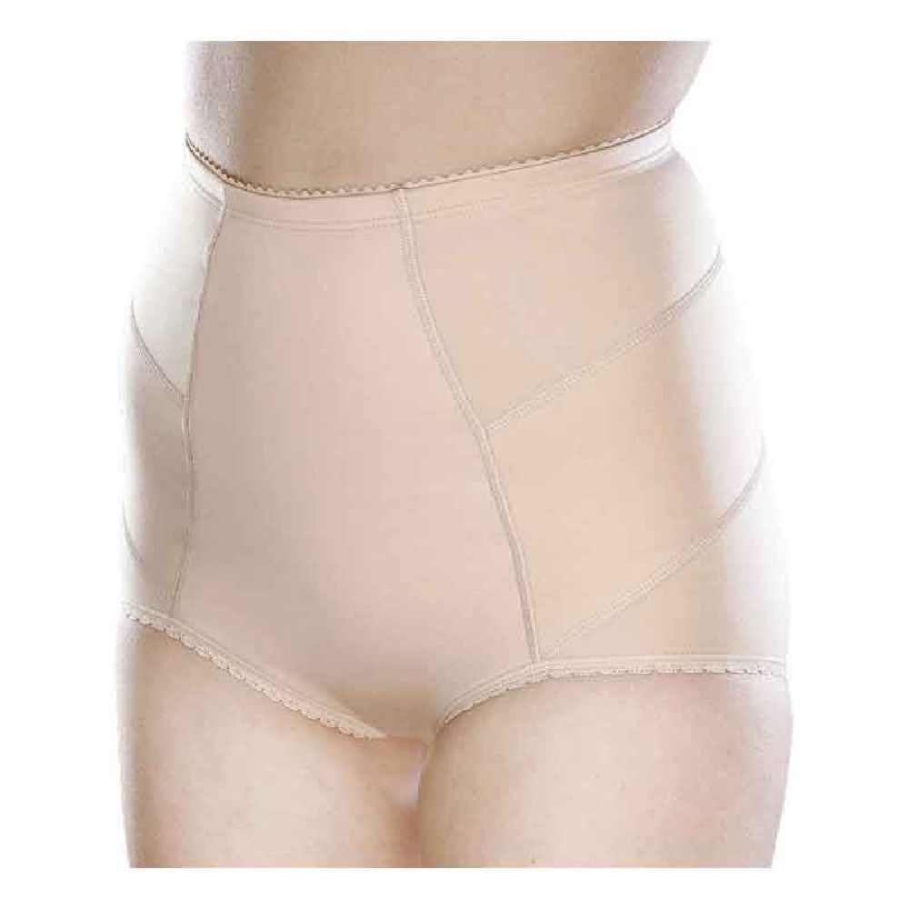 Slip per ernia color carne con cuciture e bordi in pizzo. Il prodotto copre l'addome inferiore.