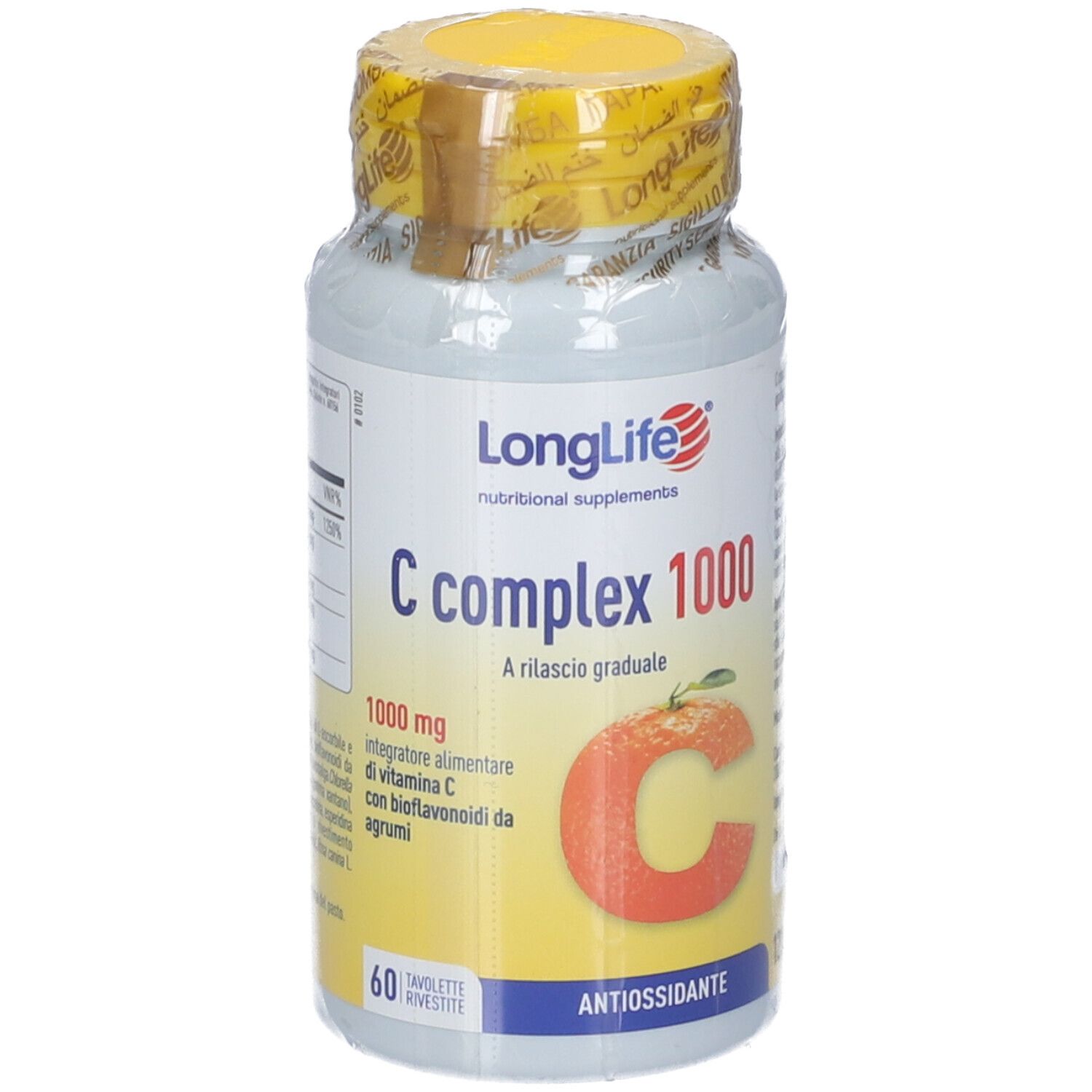 Flasche LongLife C complex 1000 Nahrungsergänzungsmittel, 60 Tabletten.