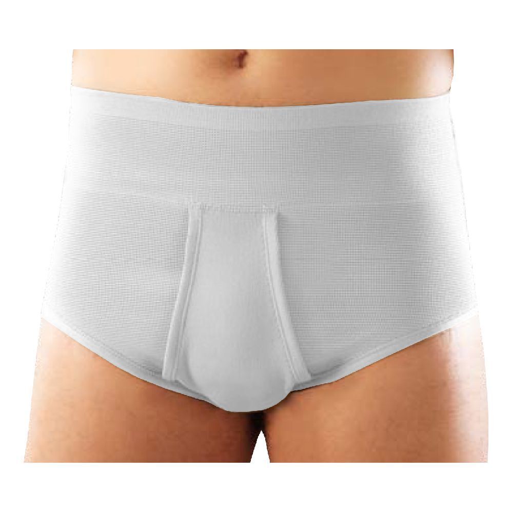 Slip contenitivo aperto bianco da uomo. Parte anteriore rinforzata. Vestibilità aderente, vita alta.