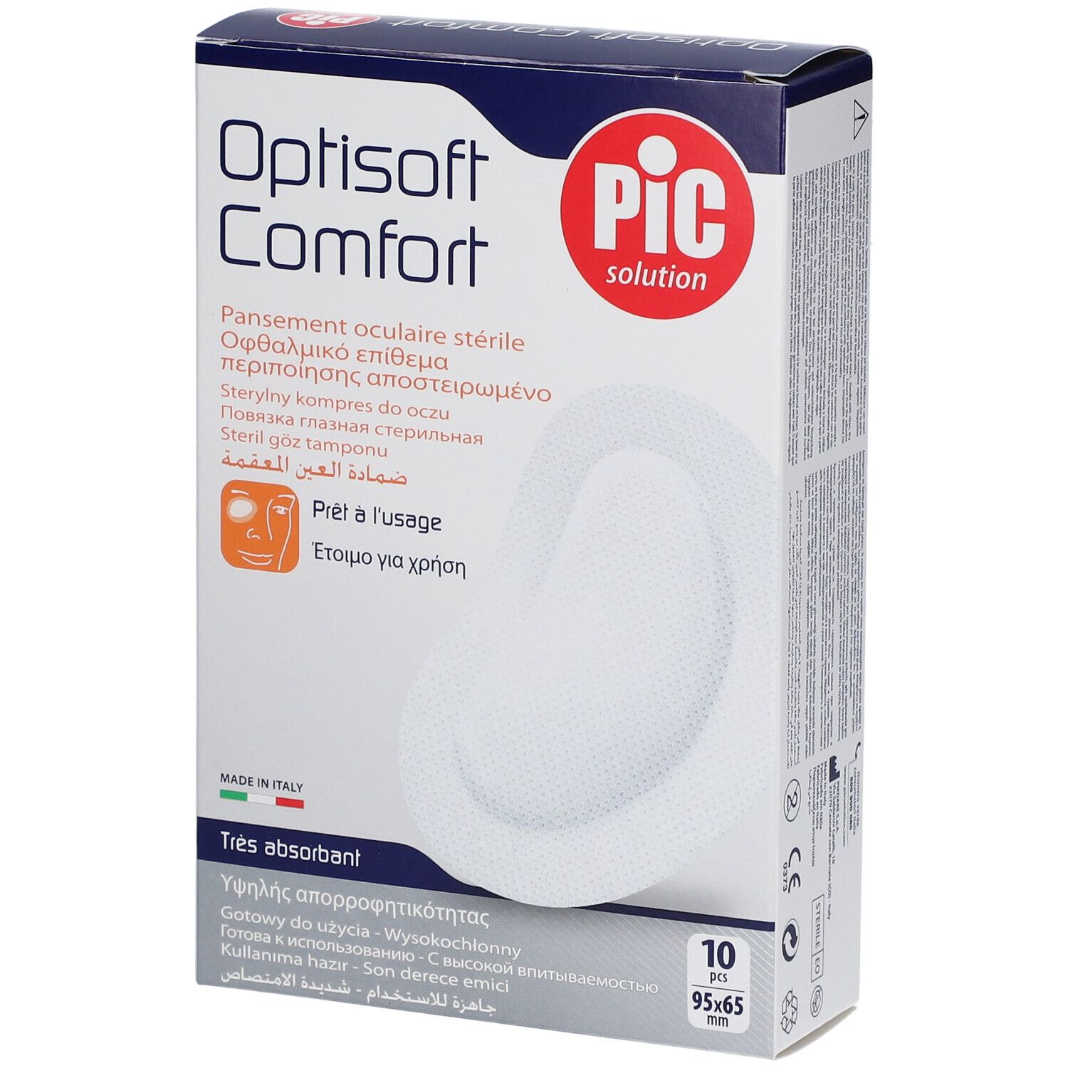 Optisoft Comfort sterile Augenkompressen, 10 Stück, 95x65 mm.