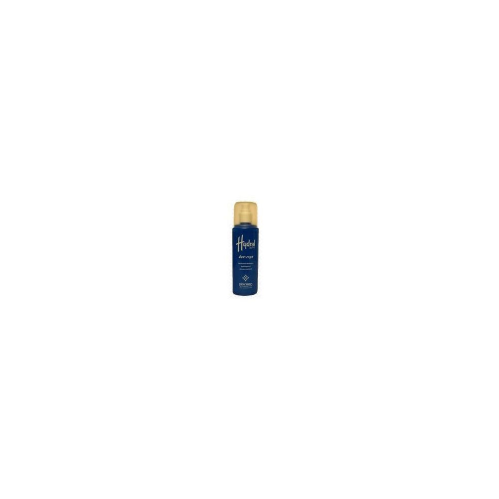 Flacone spray blu e oro. Scritta Hydral, deo-cryn. Tappo dorato. Testo blu su sfondo blu.