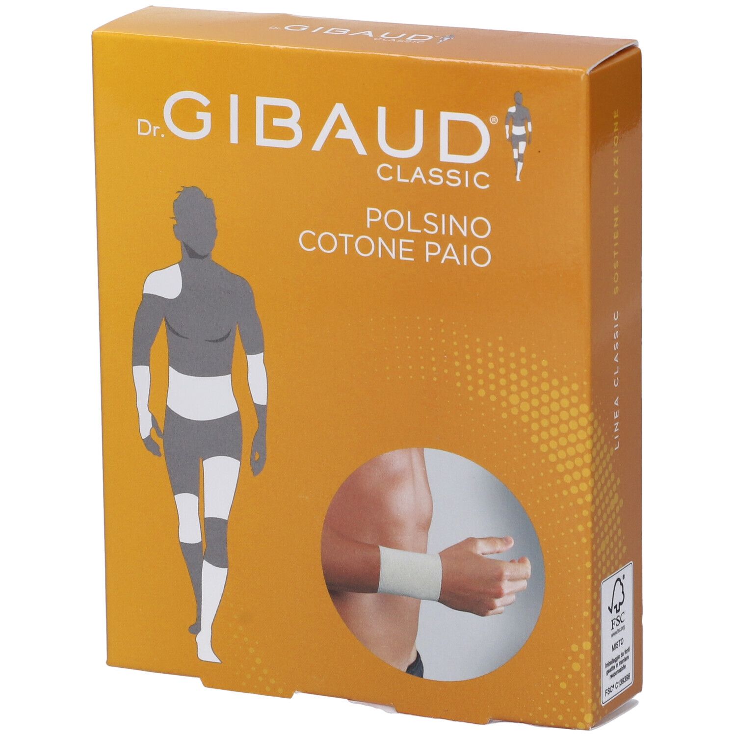 Scatola Gibaud Classic Polsino Cotone Paio. Confezione arancione con immagine del prodotto e logo.