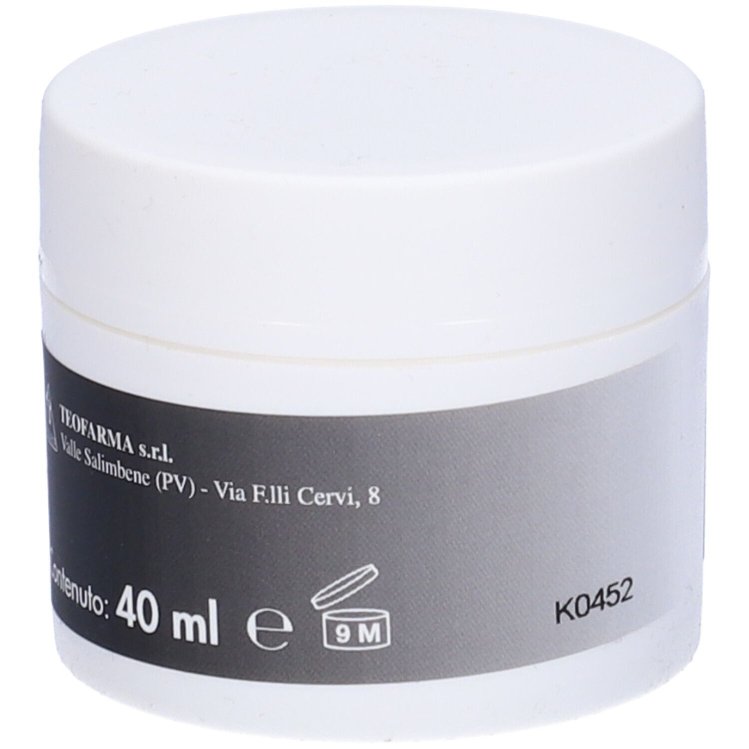 Vasetto bianco con etichetta nera. Testo: POMATA del Dr. Biancardi. 40 ml. 9M.