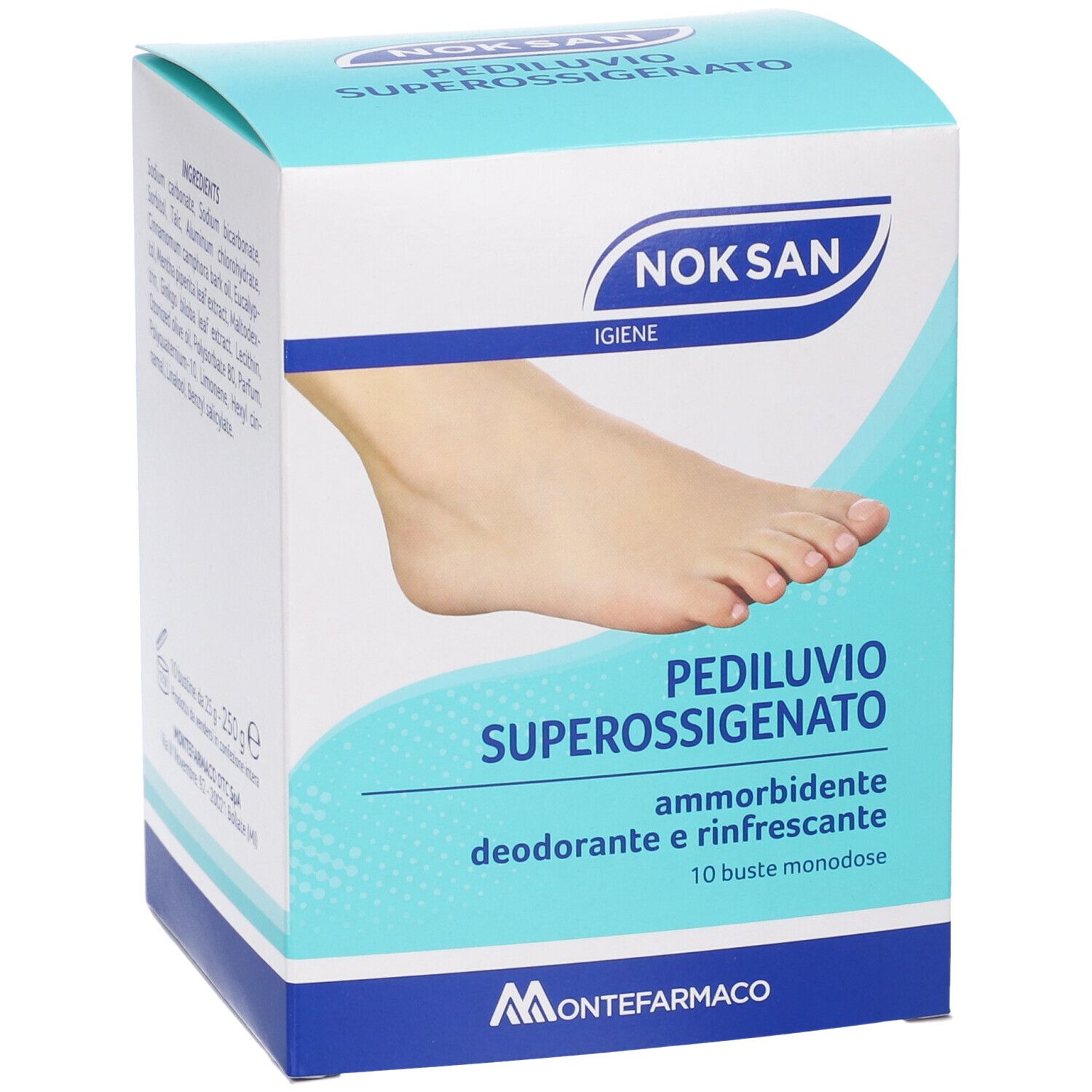 Noksan Pediluvio Superossigenato Box mit Fußabbildung, 10 Einzeldosen.