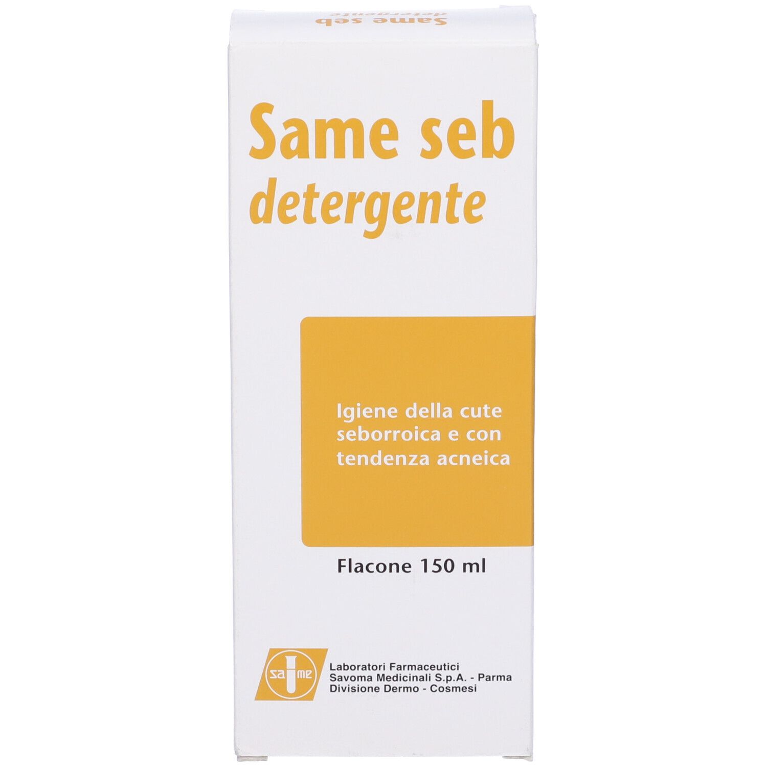 Scatola bianca con nome prodotto e testo in italiano.