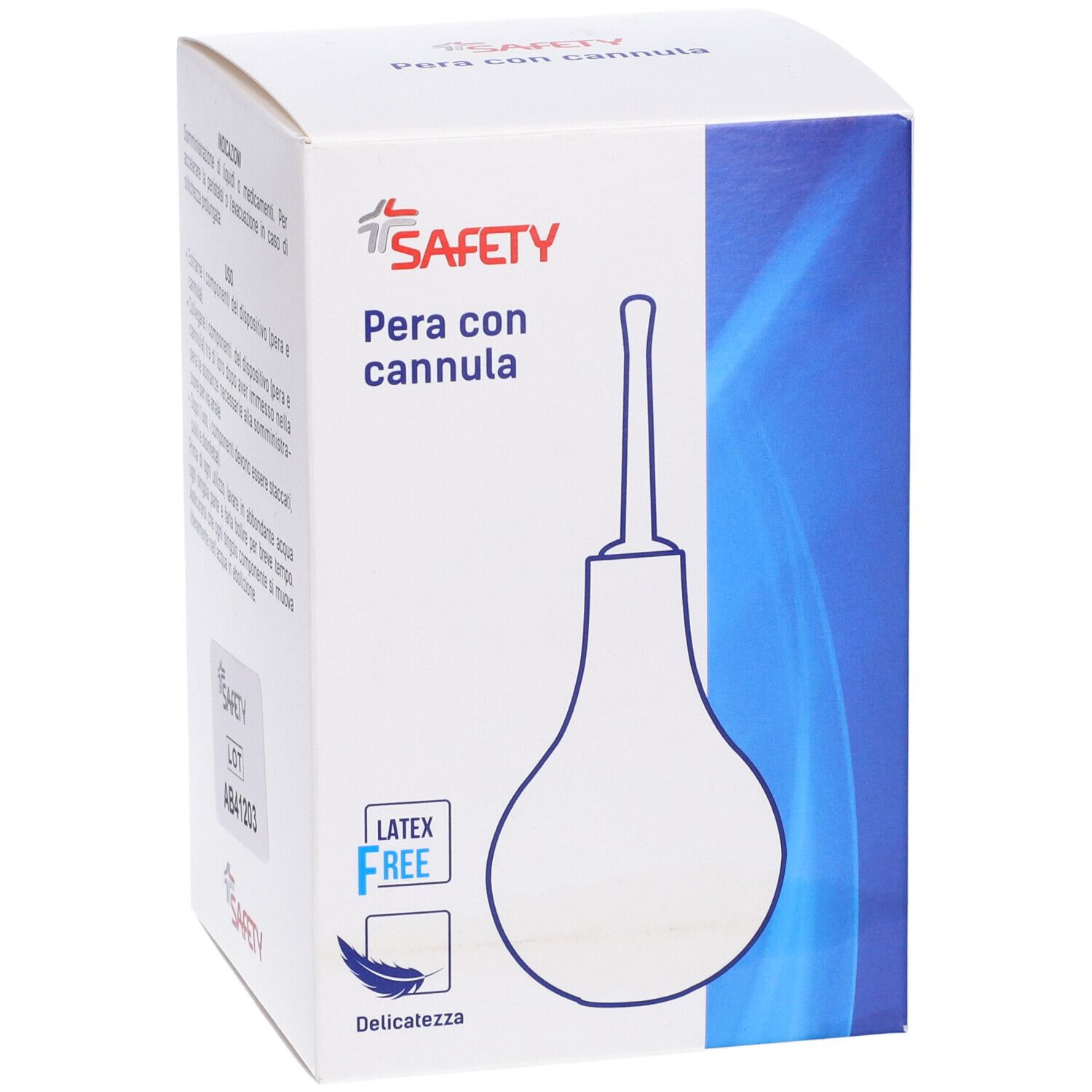 Confezione Pera con cannula. Retro con avvertenze.