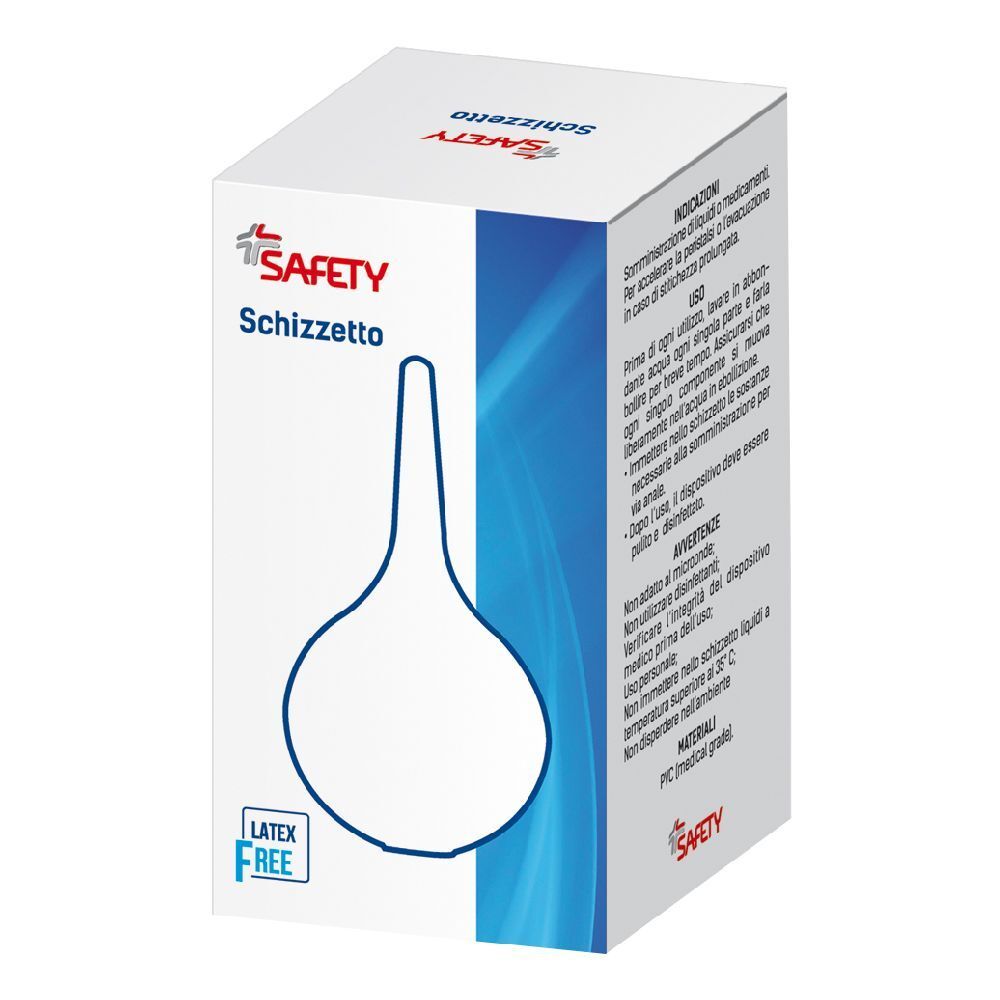 Scatola bianca con disegno di dispositivo medico e marchio. Testo in italiano.