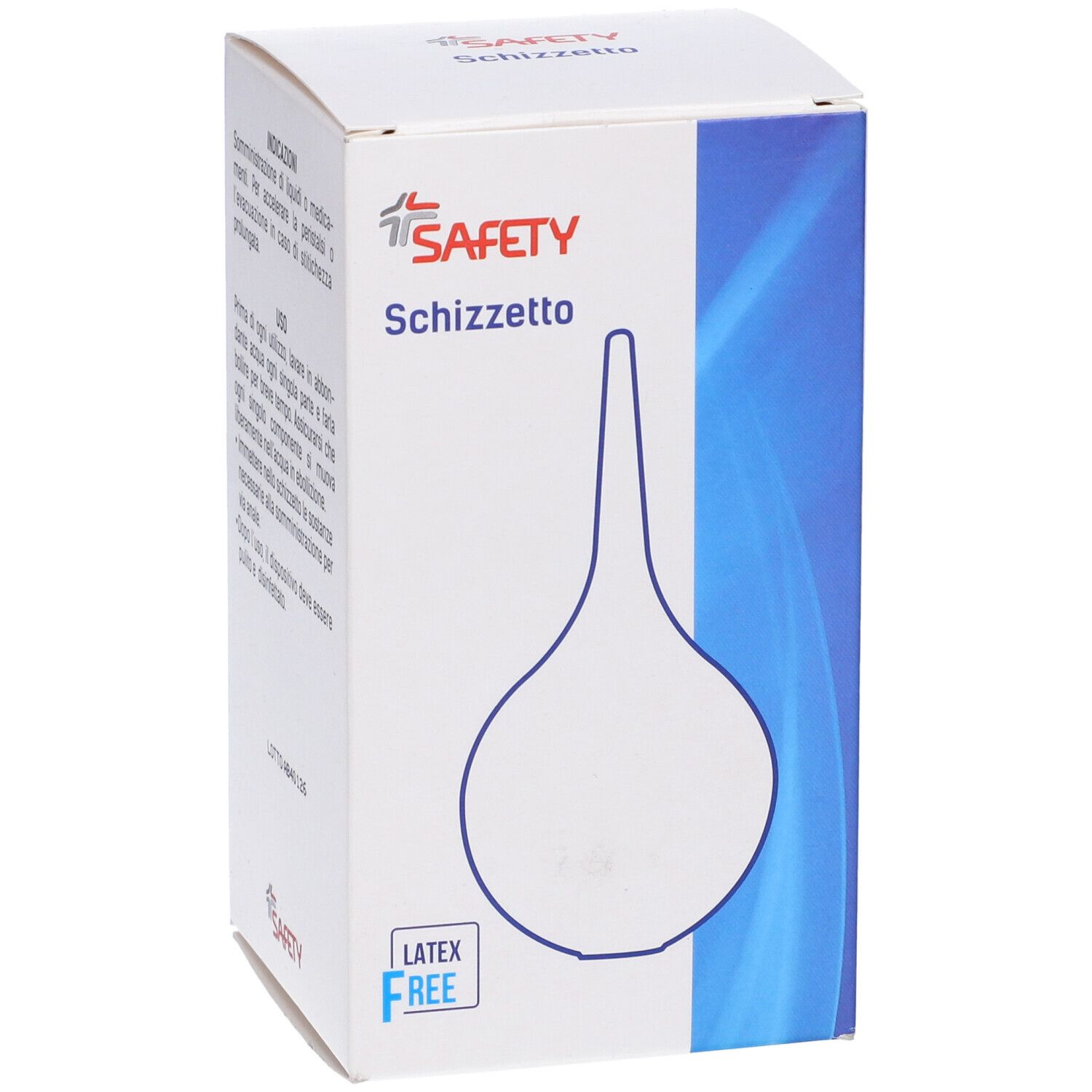 Confezione per Schizzetto. Marchio SAFETY. Senza lattice. Testo in italiano.