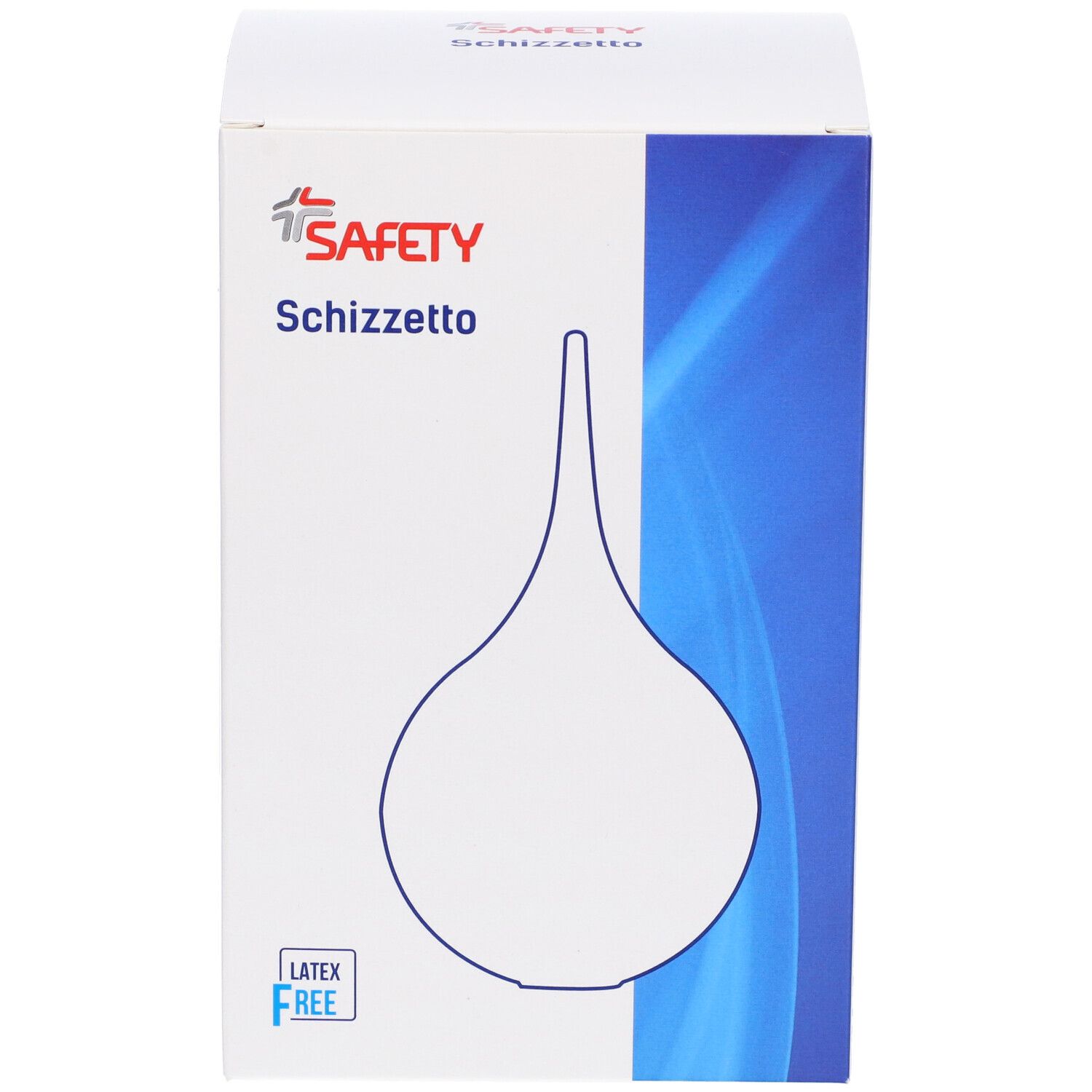 Confezione con contorno prodotto. Marchio SAFETY, nome Schizzetto. Senza lattice.