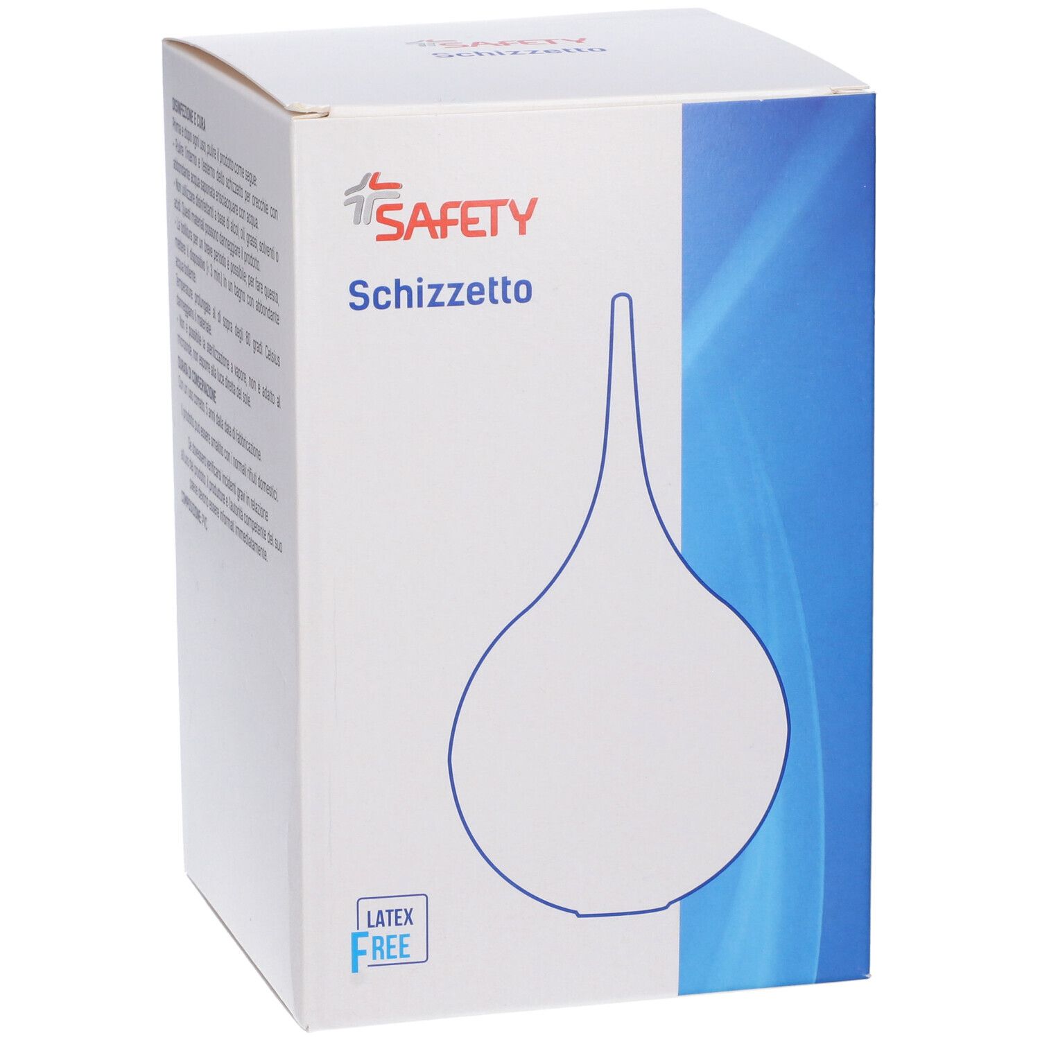 Confezione con contorno prodotto. Marchio SAFETY, nome Schizzetto. Senza lattice.