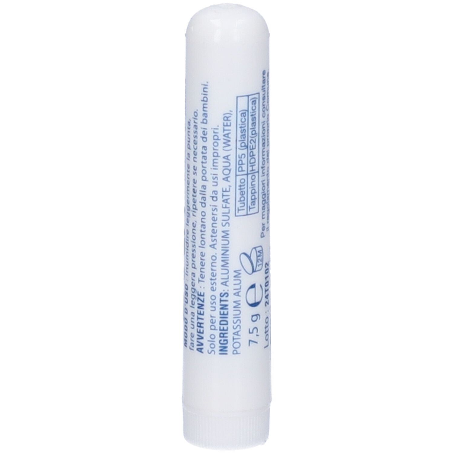Stick bianco con testo blu. Scritta: SAFETY, Stick dopo barba. Forma arrotondata.