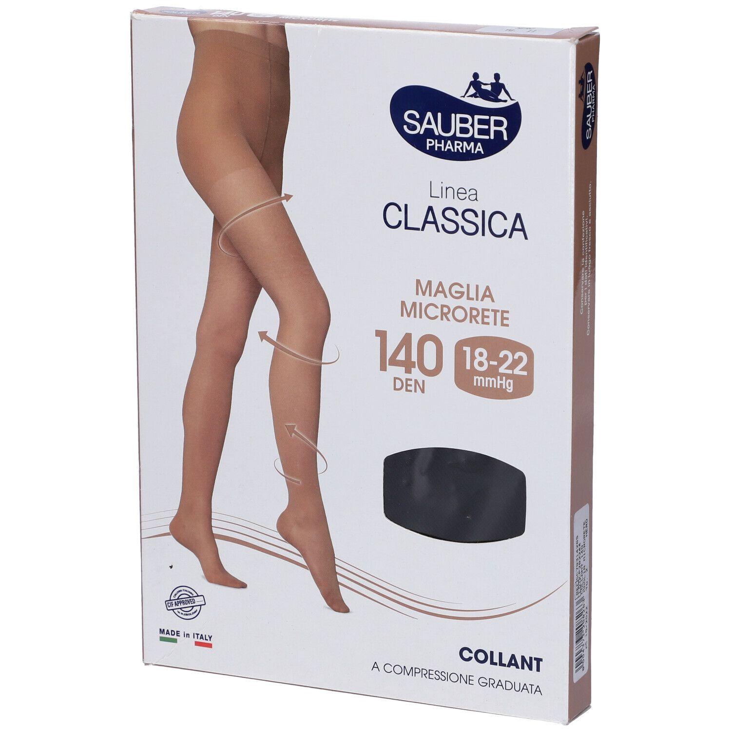Confezione collant Sauber Classica 140 Den Nero. Dettagli: 18-22 mmHg, Maglia Microrete. Immagine di donna con collant.
