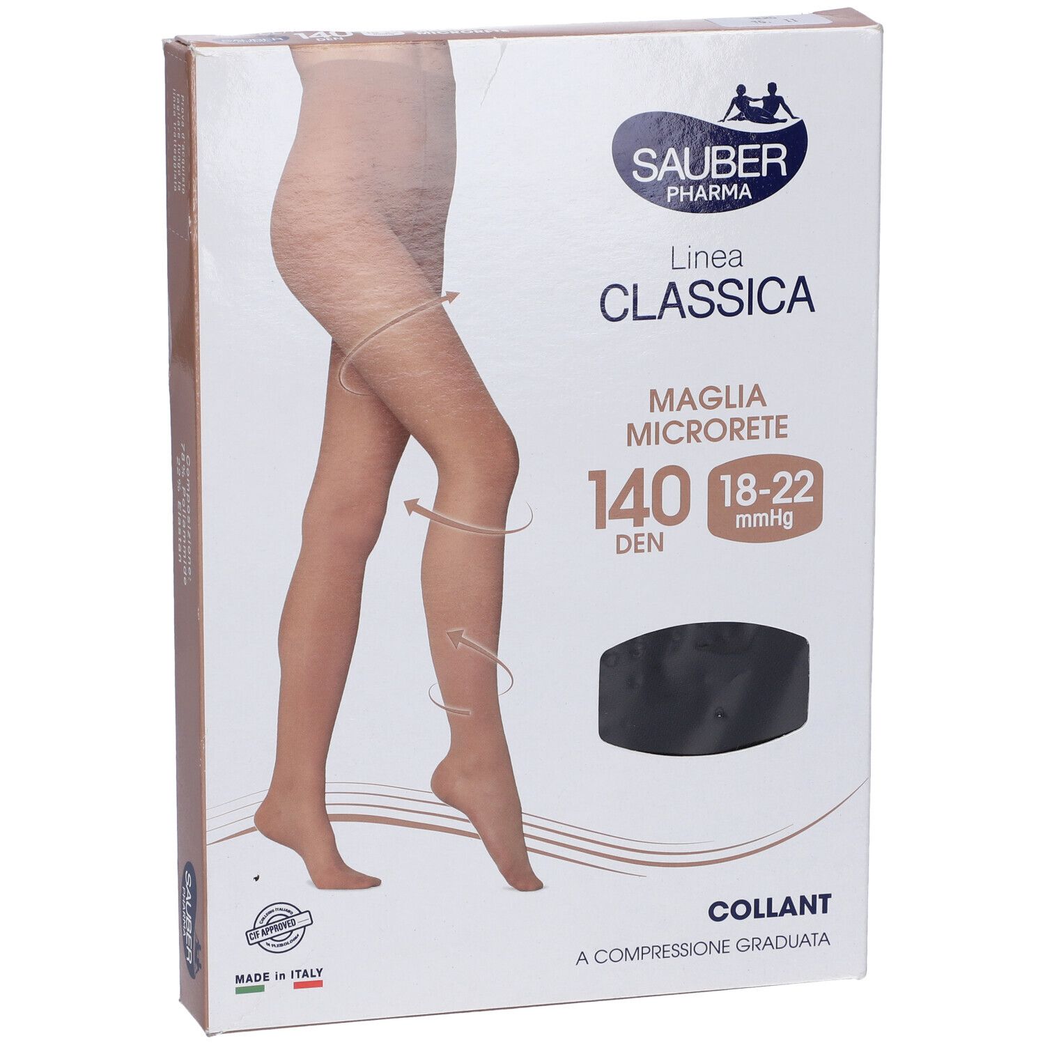 Confezione collant Sauber Classica 140 Den Nero. Dettagli: 18-22 mmHg, Maglia Microrete. Immagine di donna con collant.