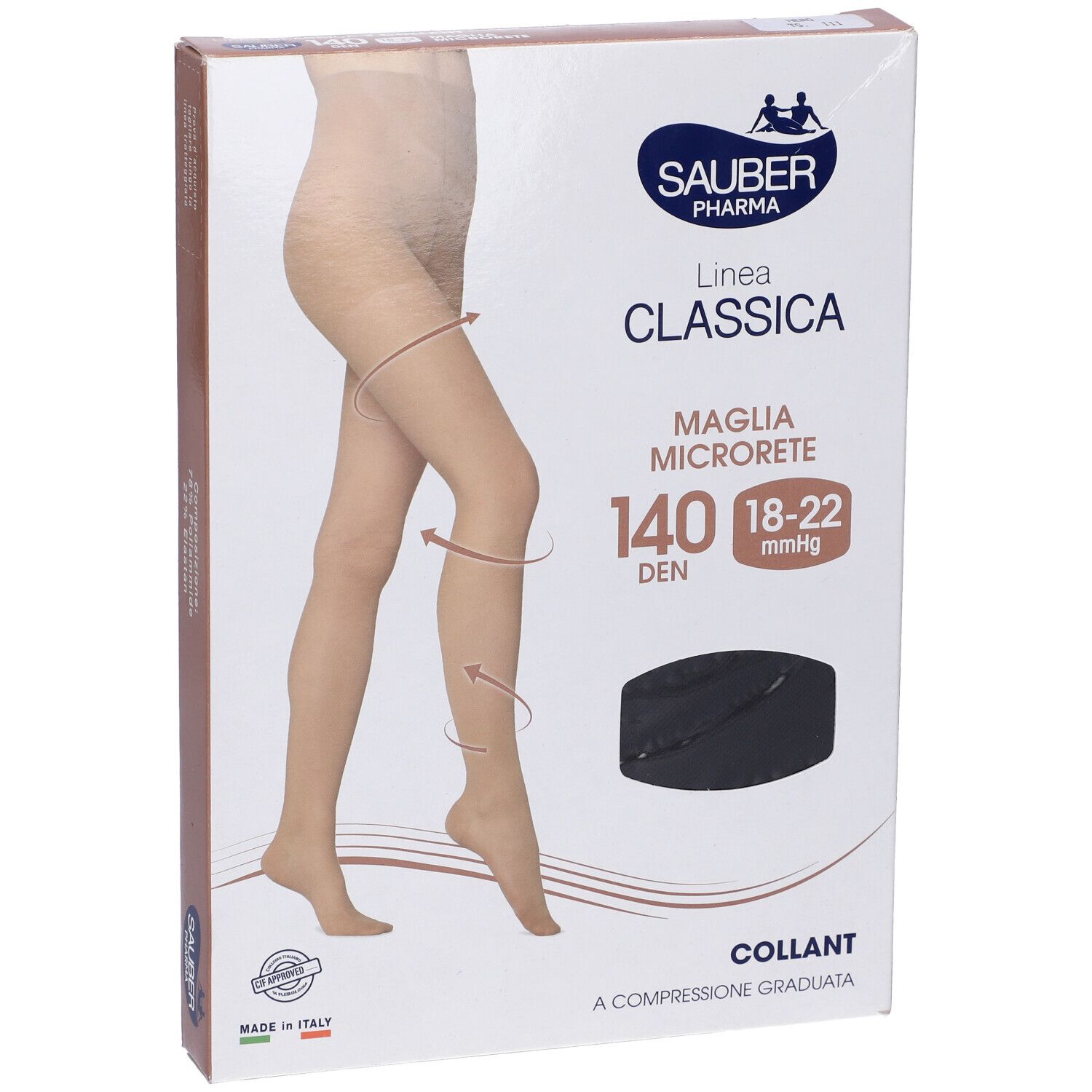 Confezione collant Sauber Classica 140 Den Nero Tg. 3. Compressione graduata. Logo Sauber Pharma. Made in Italy.