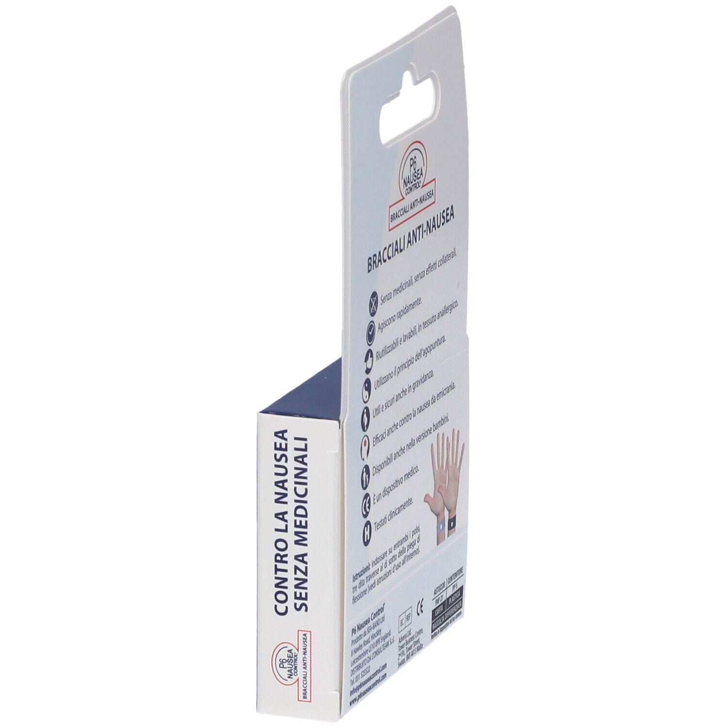 Verpackung für Anti-Übelkeits-Armbänder für Erwachsene, klinisch getestet.