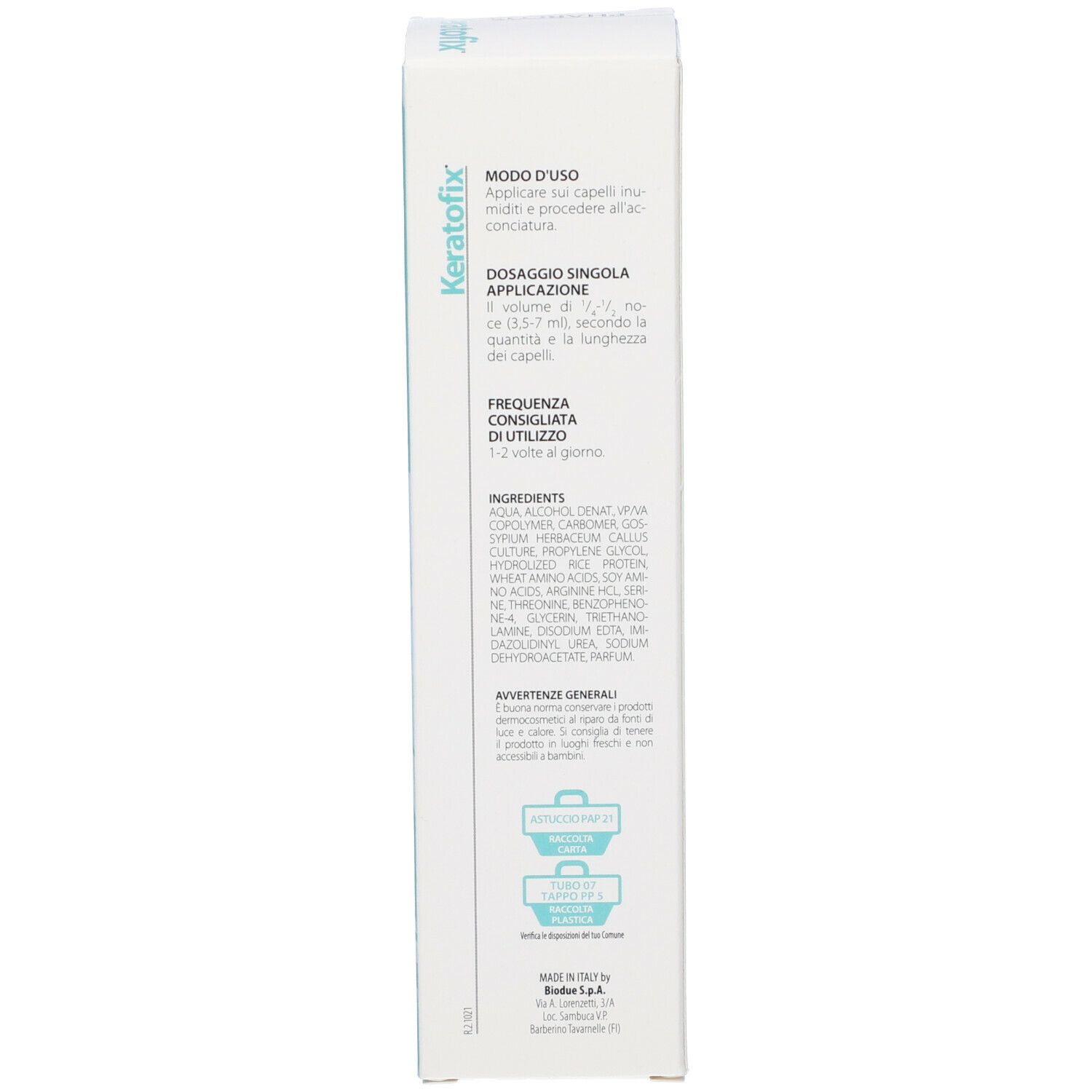 Retro della scatola. Testo su uso e ingredienti. Gel per capelli.