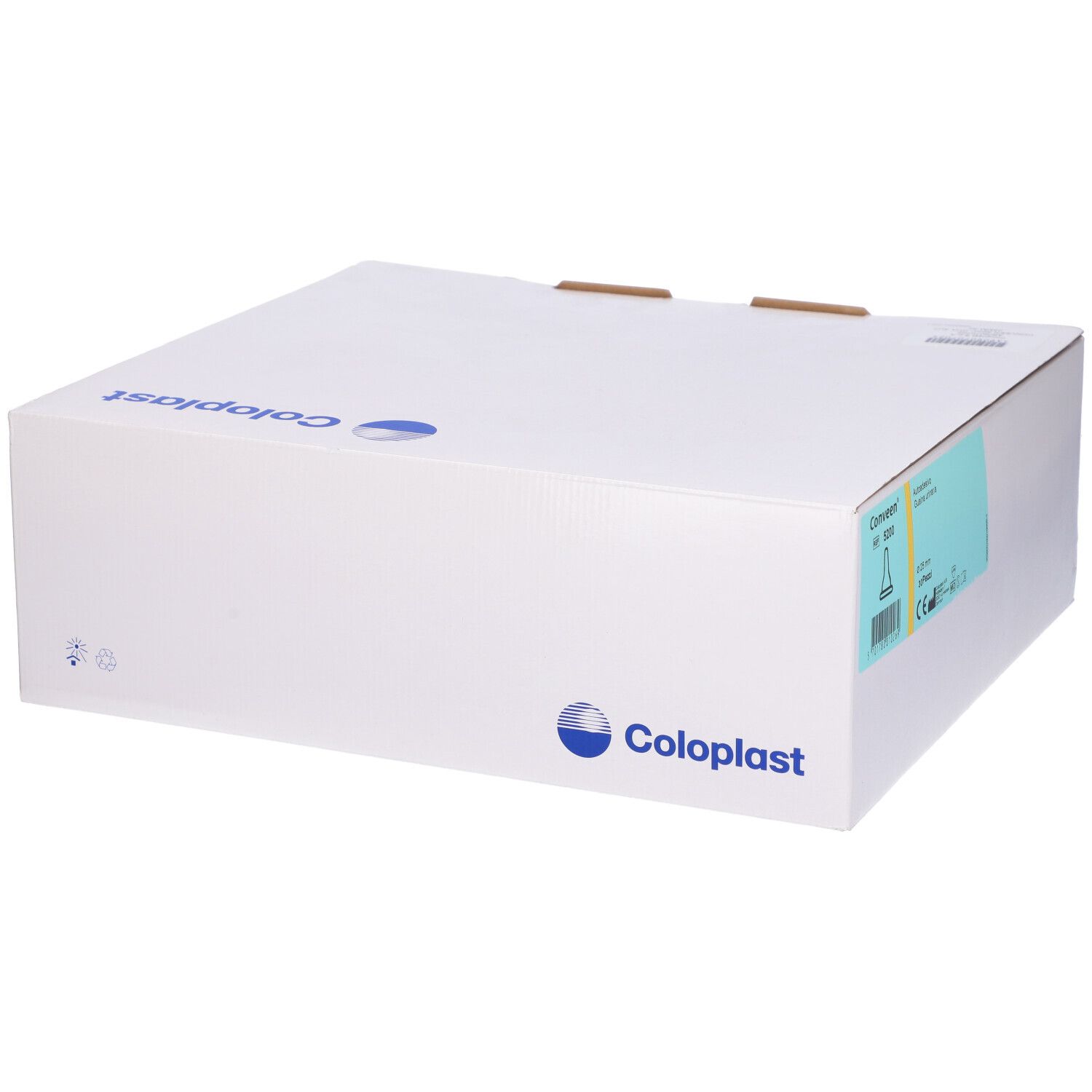 Confezione in cartone bianco con logo Coloplast ed etichetta prodotto. Scritta: Conveen.