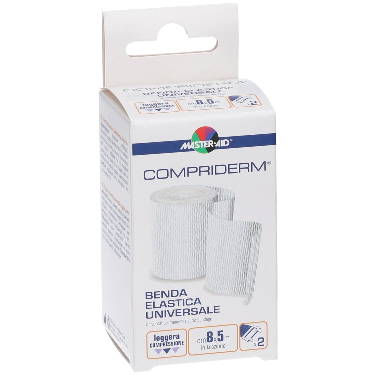 Compriderm elastische Universalbinde, 8,5m, leichte Kompression, 2 Stück.
