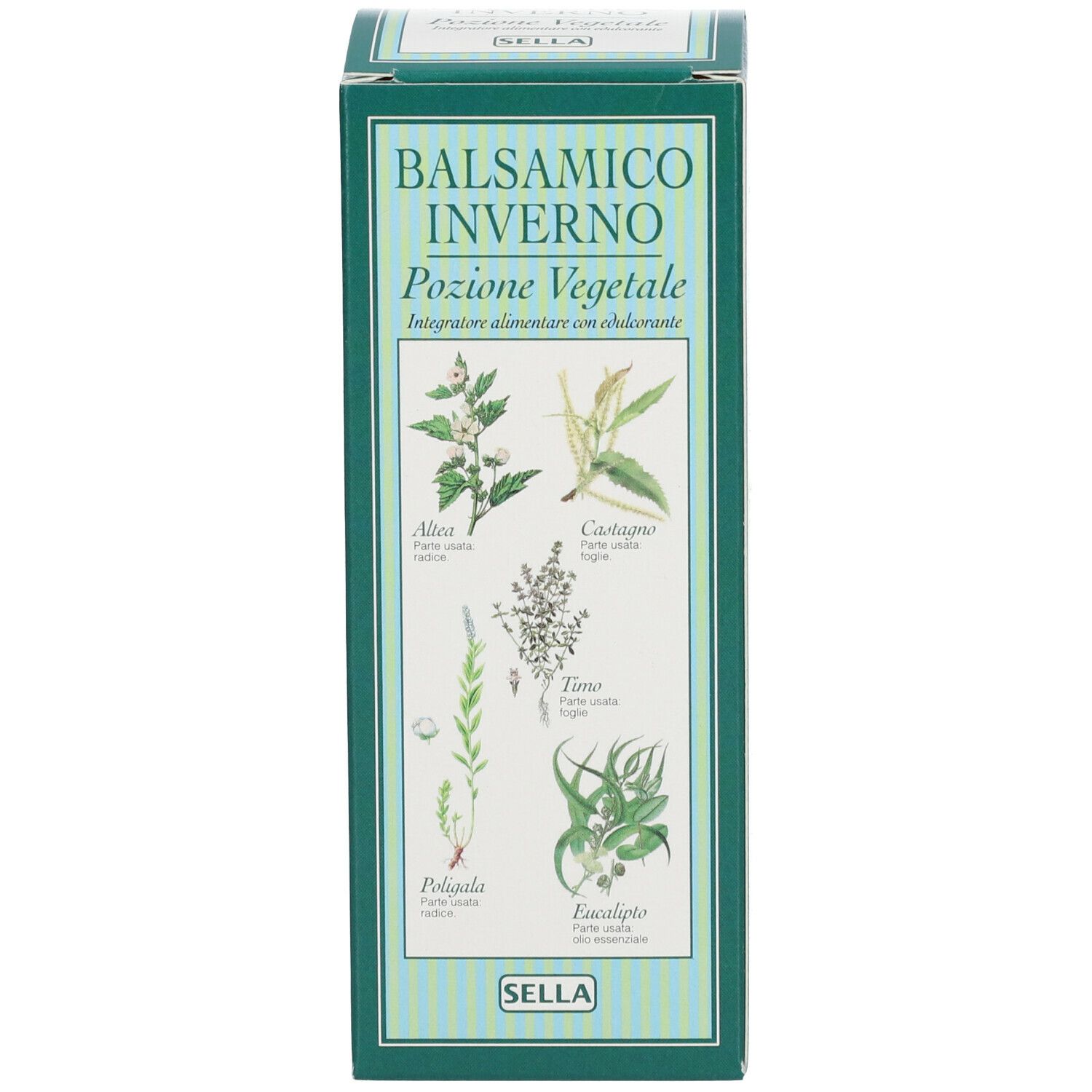 Confezione del prodotto con nome del prodotto e illustrazioni di piante. Marchio SELLA.