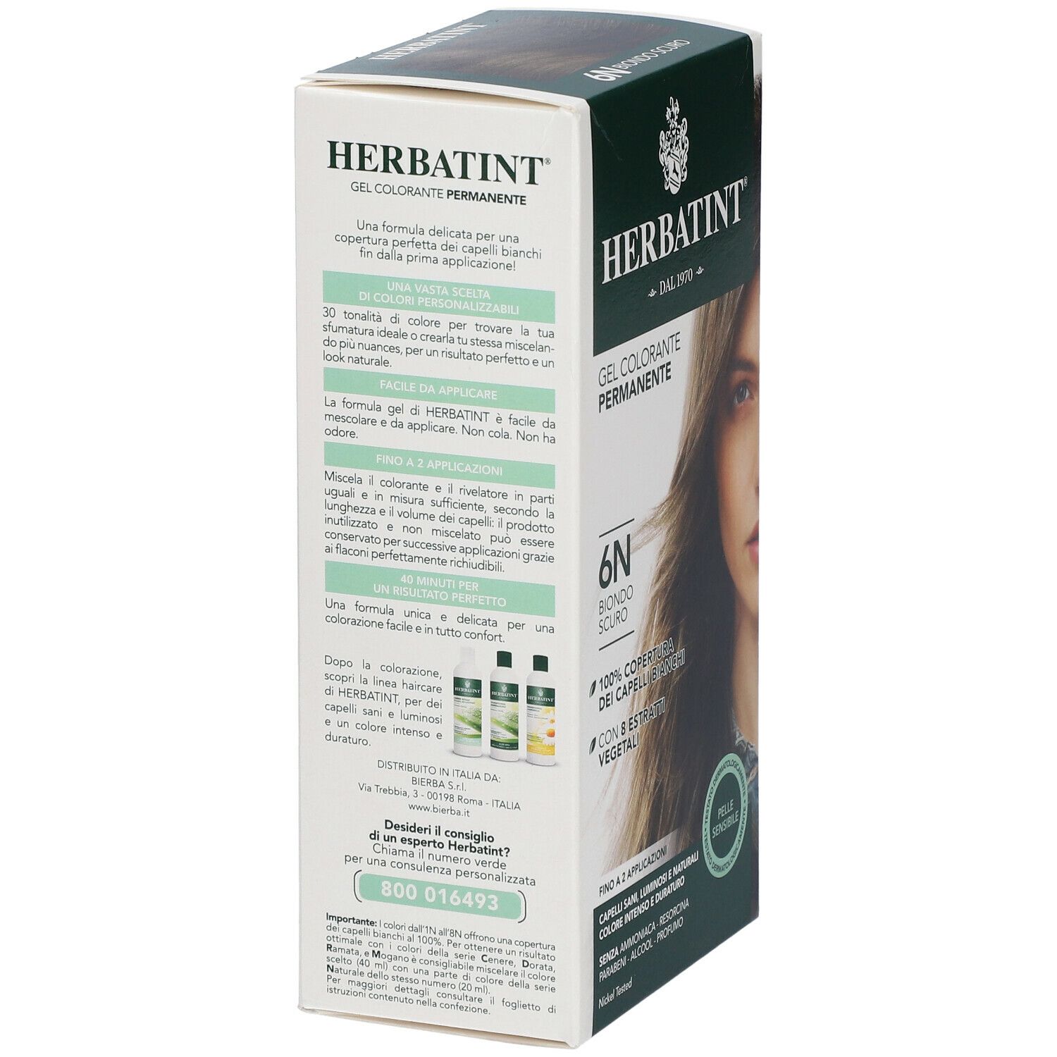 Rückseite der HERBATINT® Haarfarben-Verpackung. Text und Abbildungen von Inhaltsstoffen und Produktinformationen.