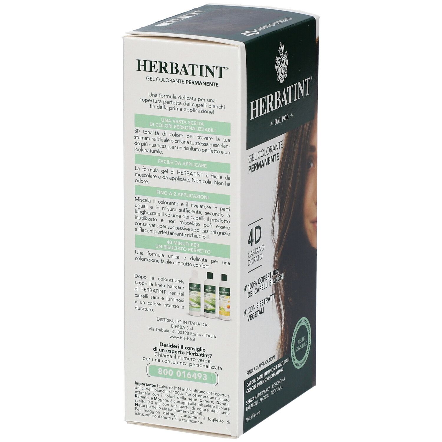 HERBATINT® Haarfarbe Verpackung. Rückseite mit Text und Produktabbildung. Weißer Hintergrund.