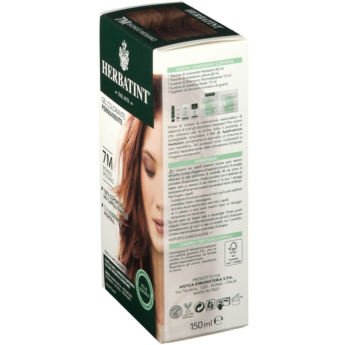 Dos de la boîte HERBATINT® 7M Blond acajou. Informations produit et ingrédients.