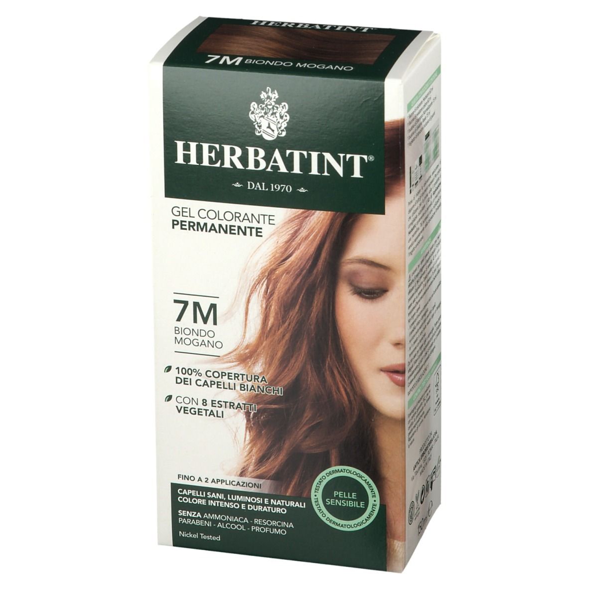 Boîte HERBATINT® 7M Blond acajou. Gel colorante permanente. Informations et illustration.