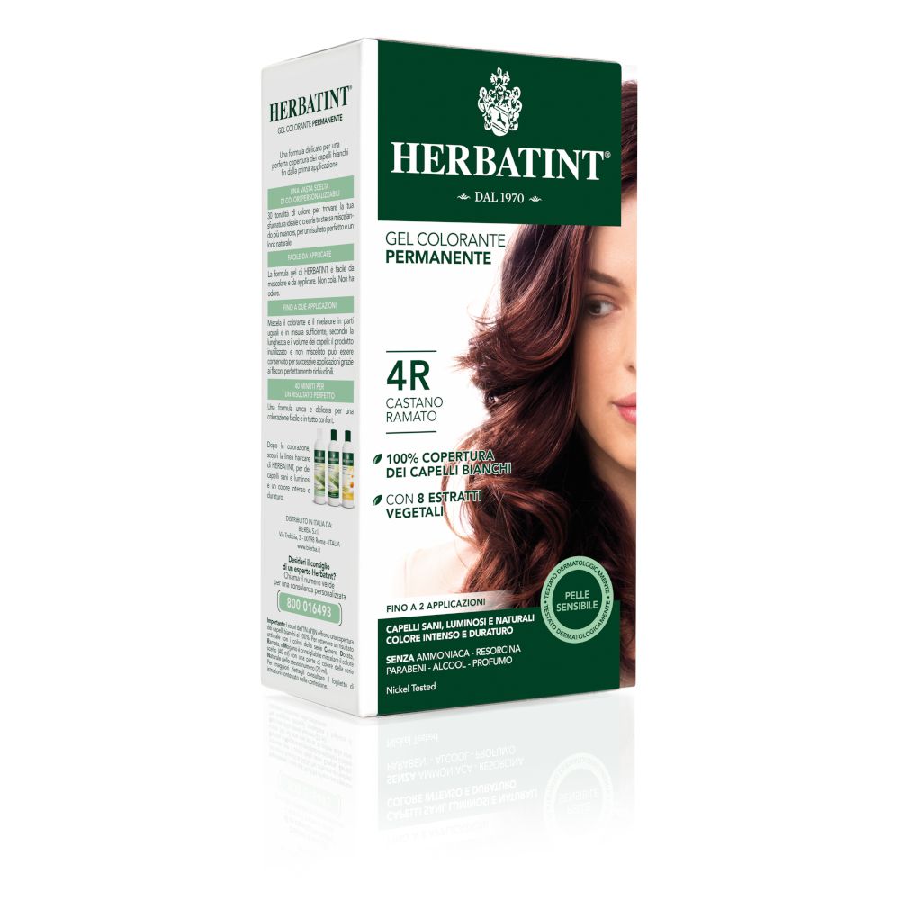 Confezione HERBATINT® 4R. Tinta castano ramato. Gel colorante permanente. Per pelli sensibili.