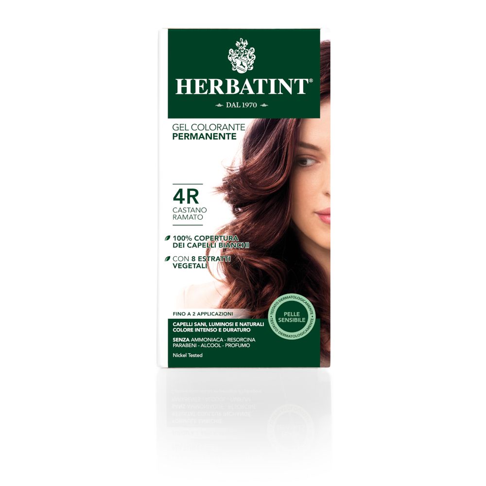 Confezione HERBATINT® 4R. Tinta castano ramato. Gel colorante permanente. Per pelli sensibili.