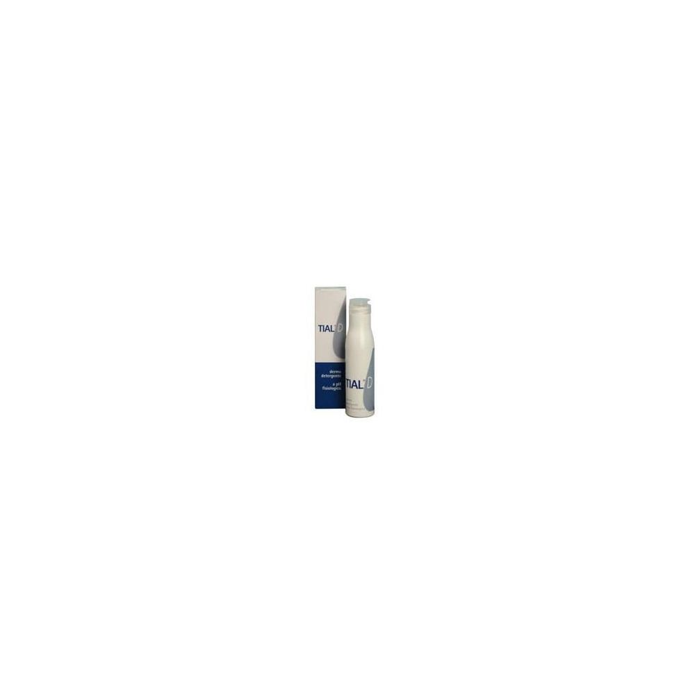 Flacone e scatola bianchi. Scritta: Tial D. Nome del prodotto e dettagli blu.