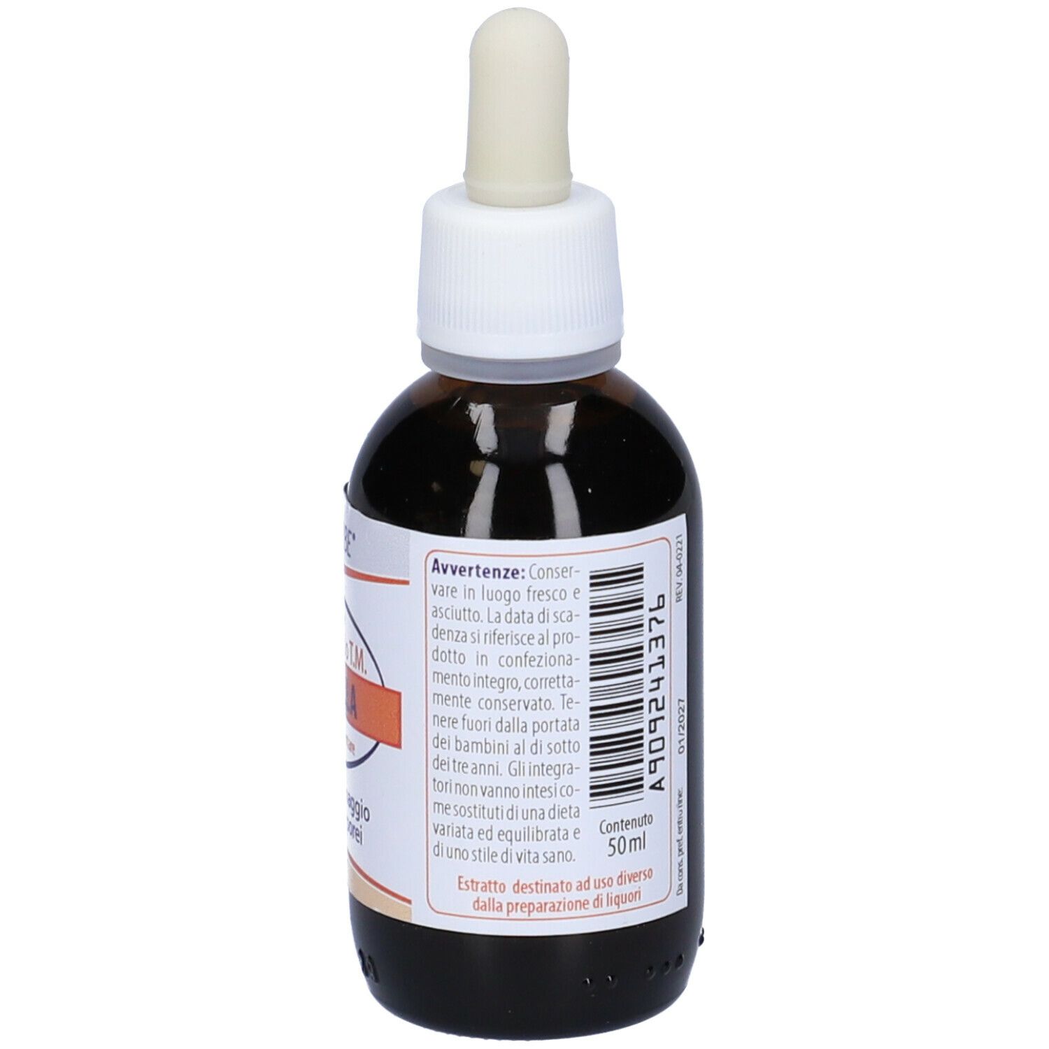 Flacone di vetro marrone con contagocce. Scritta: Selerbe, Pilosella, 50ml, avvertenze.