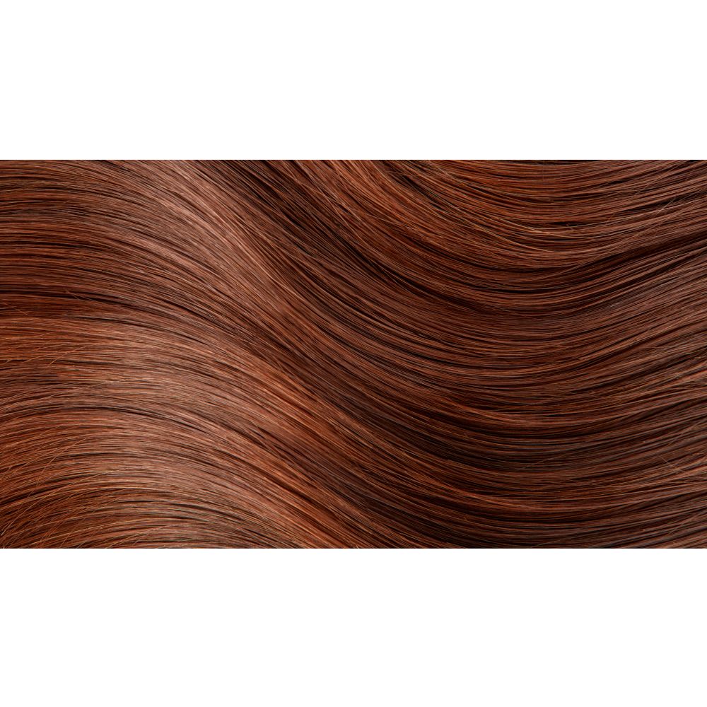 Ciocche di capelli biondo ramato. Tonalità 7R. Struttura dei capelli liscia e lucente. Colore naturale dei capelli.