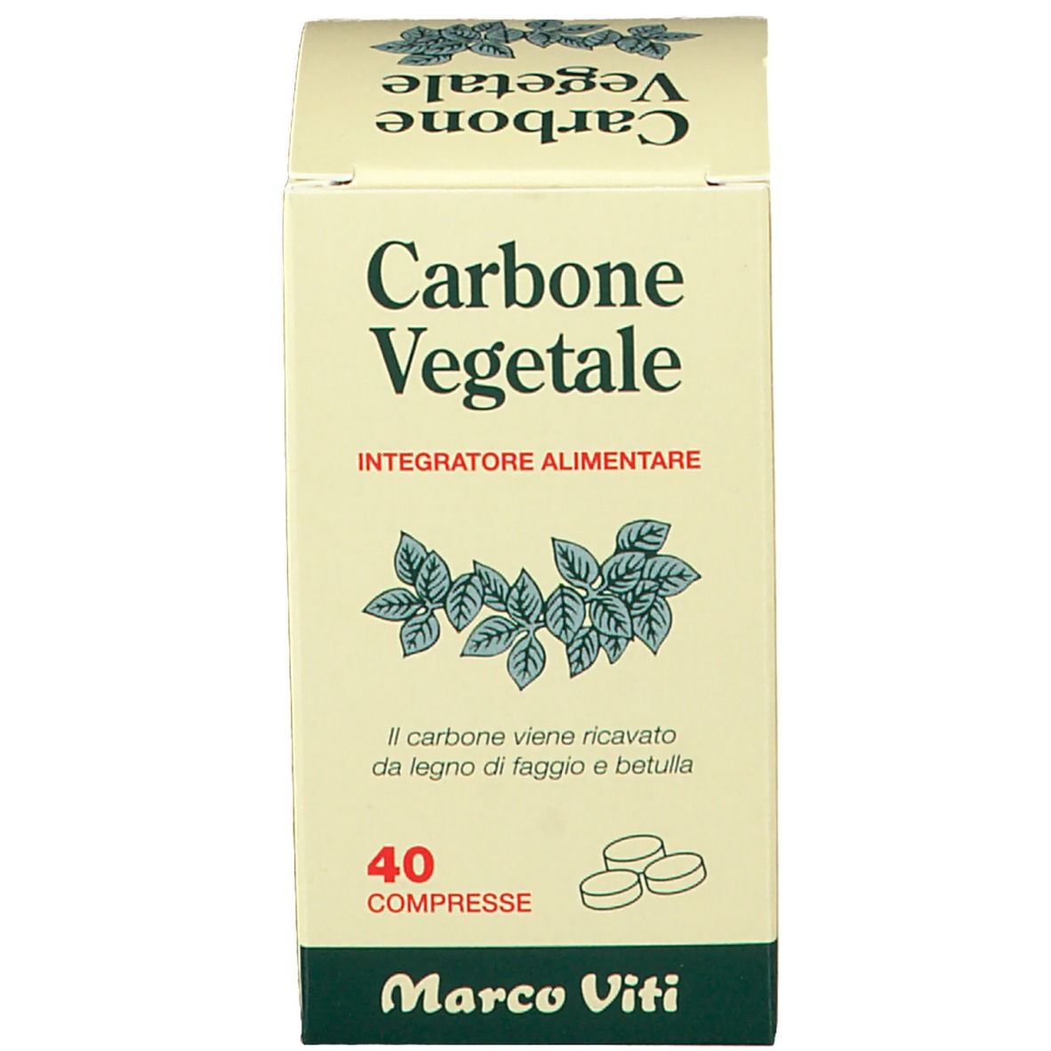 Confezione del prodotto con scritta "Carbone Vegetale".