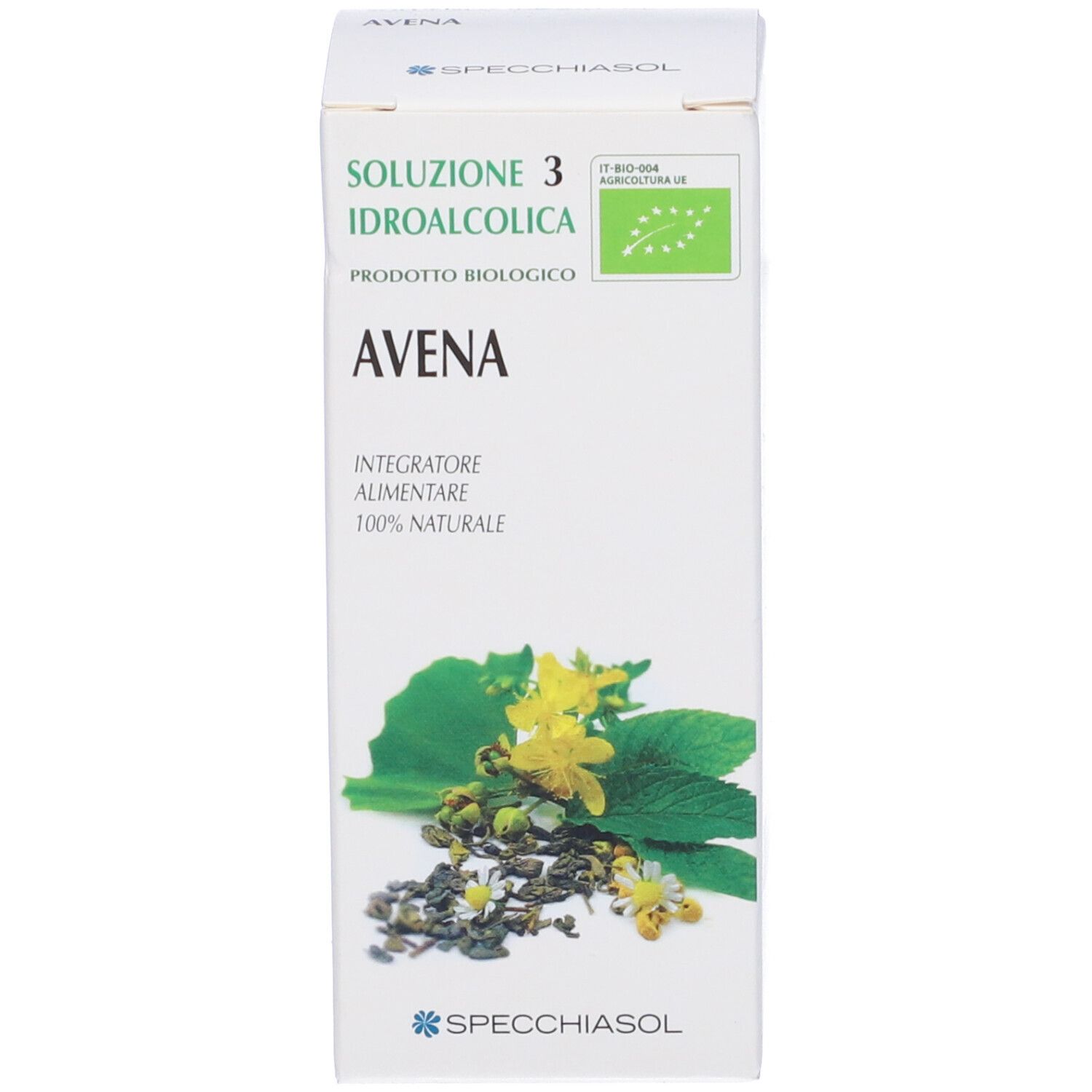 Confezione con nome del prodotto, illustrazioni botaniche e informazioni.
