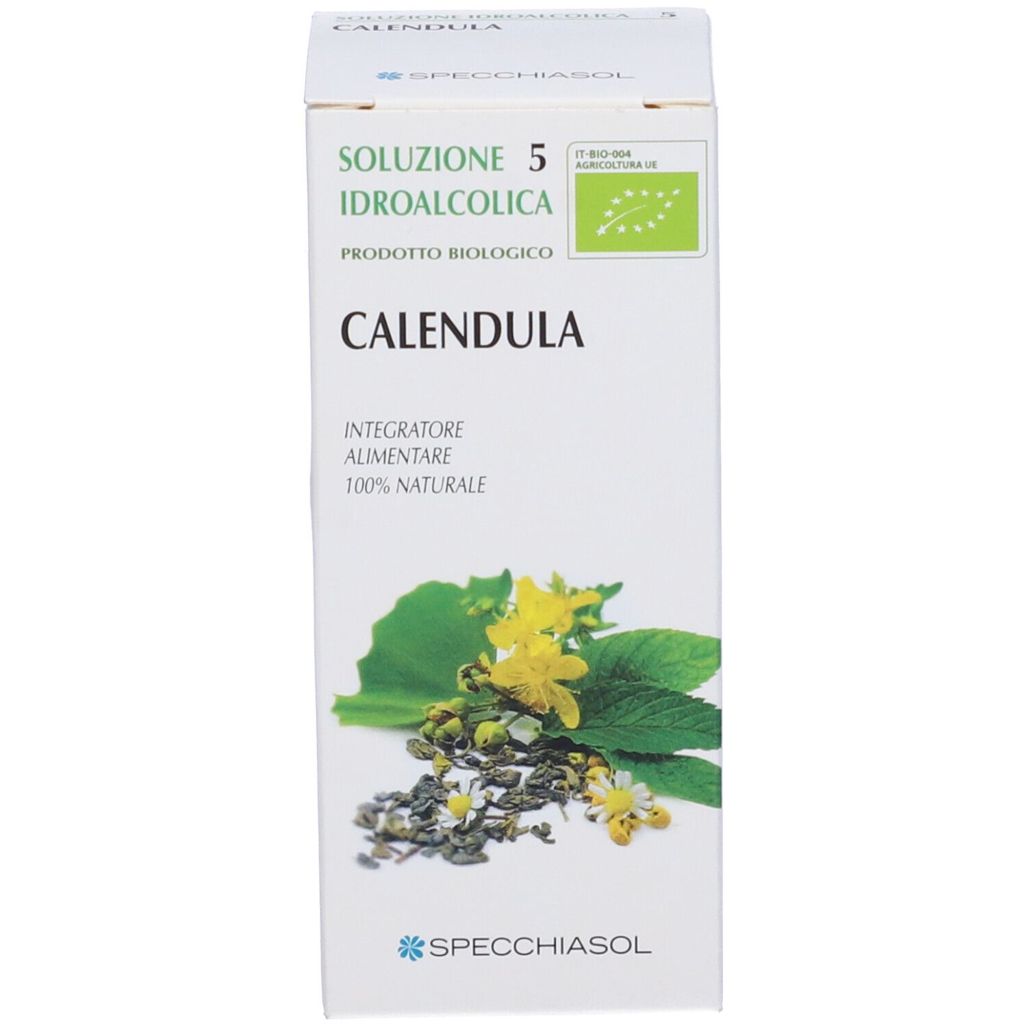 Confezione con scritta: Soluzione Idroalcolica Calendula. Prodotto Specchiasol.